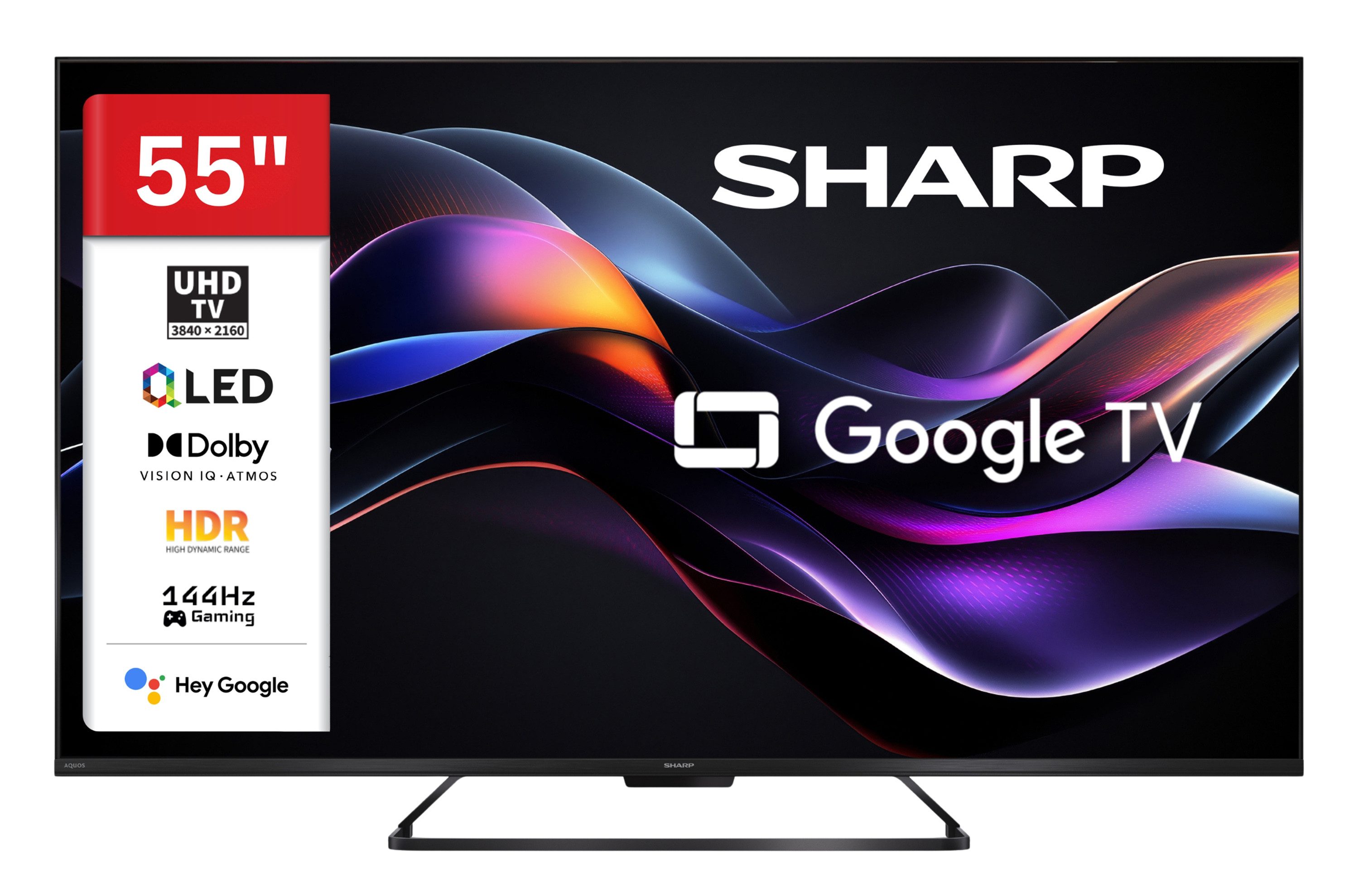 Sharp 55HR7765E QLED-Fernseher (139 cm/55 Zoll, 4K Ultra HD, Google TV, Google TV, 144Hz Gaming, HDR Dolby Vision & Dolby Atmos)
