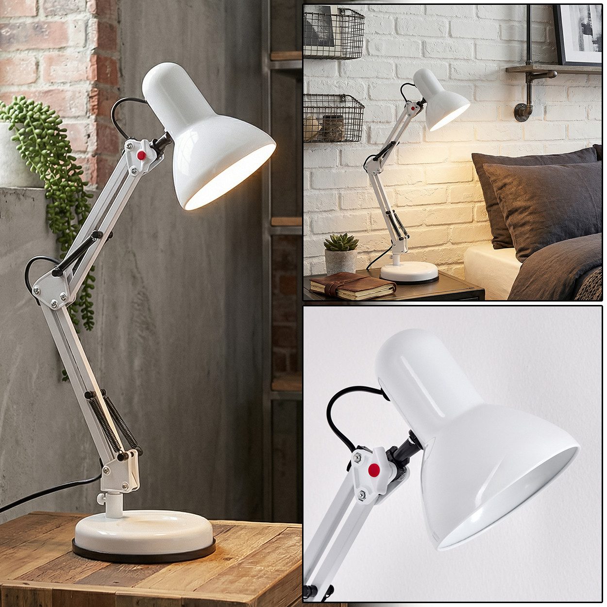 hofstein Tischleuchte Tischlampe aus Metall in Schwarz/Weiß im Retro/Vintage-Design, verstellbare Tischleuchte mit Schalter am Kabel, Höhe 59 cm, E27