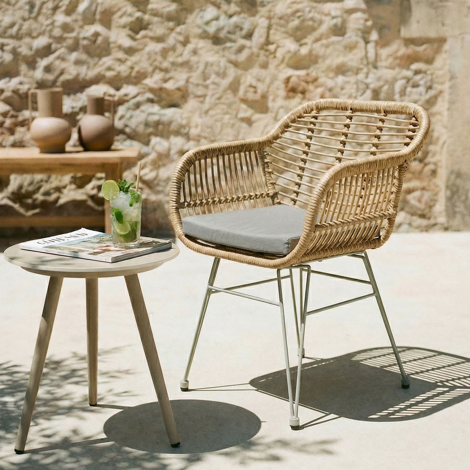 IDIMEX Gartenstuhl PARAMO, In & Outdoor Esszimmerstuhl mit Metallgestell in Rattan Optik braun