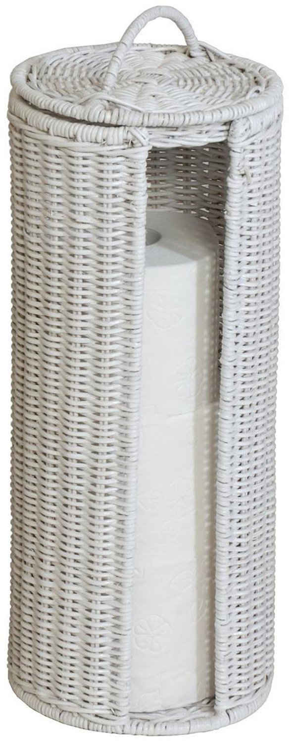 Krines Home Toiletten-Ersatzrollenhalter WC Rollenhalter Ersatzrollenhalter Rattan Toilettenpapierhalter, mit Deckel
