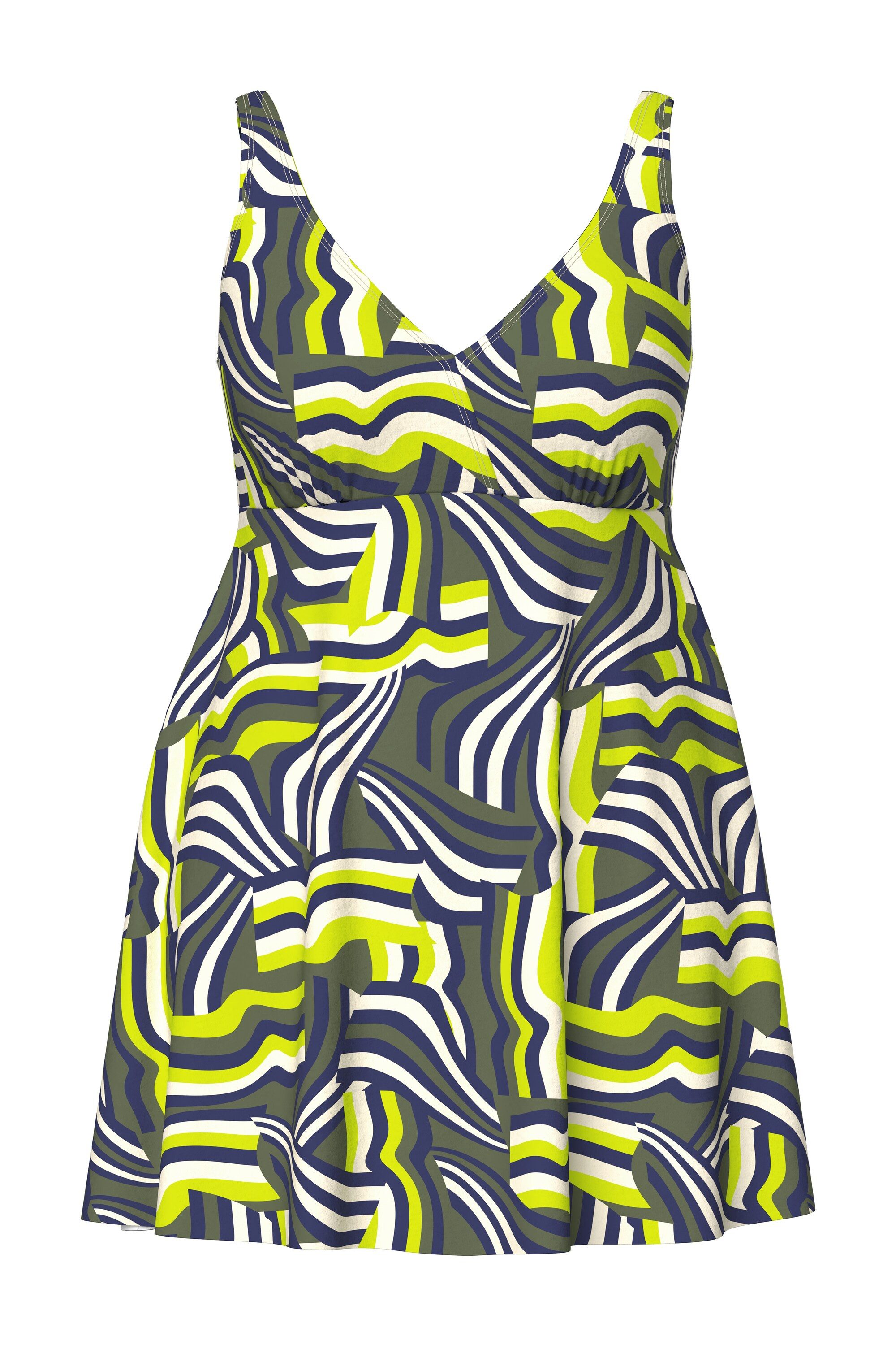 Ulla Popken Badekleid Badekleid grafischer Druck Softcups V-Ausschnitt günstig online kaufen