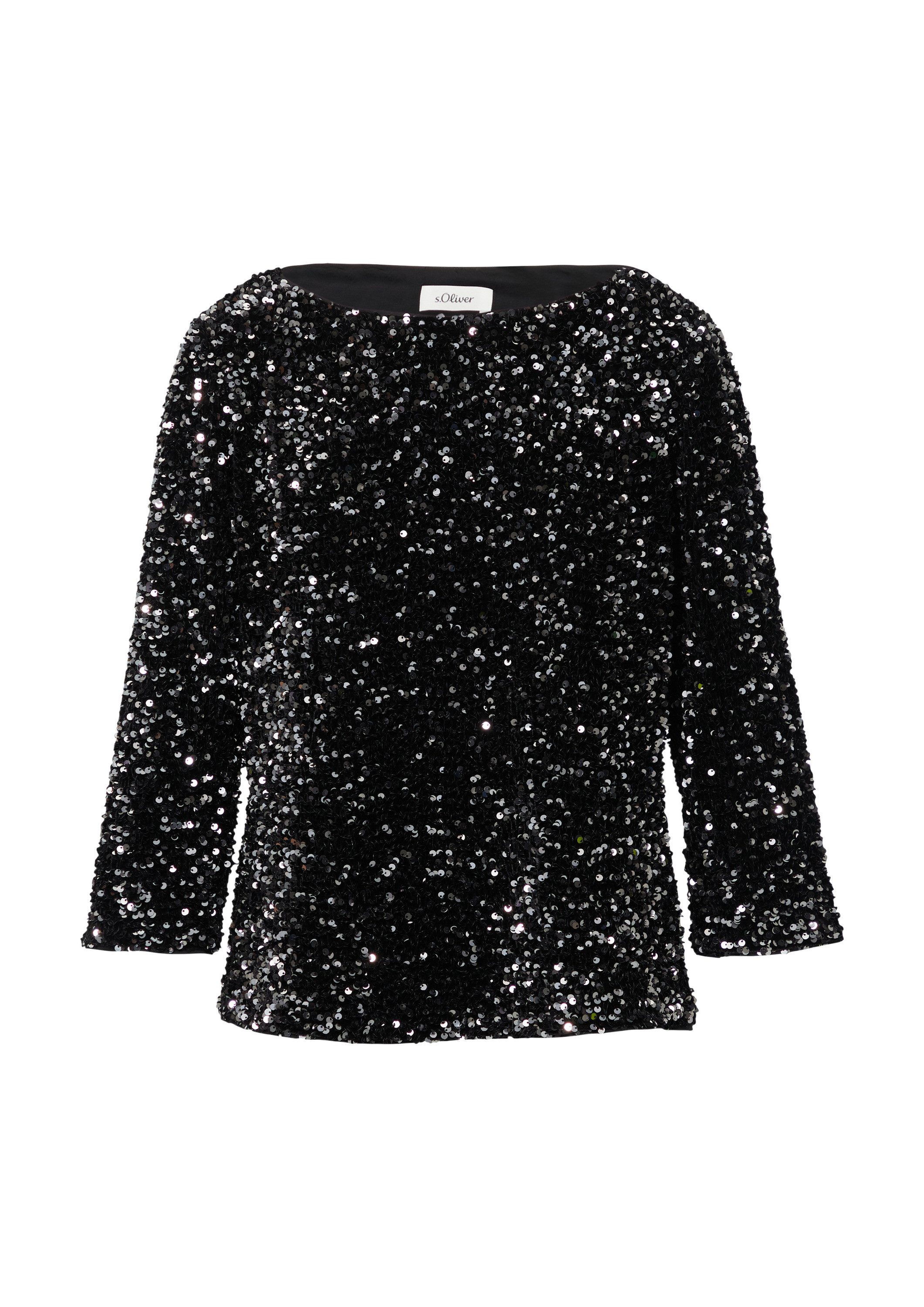 s.Oliver Kurzarmbluse Bluse Samtbluse mit Pailletten-Besatz günstig online kaufen