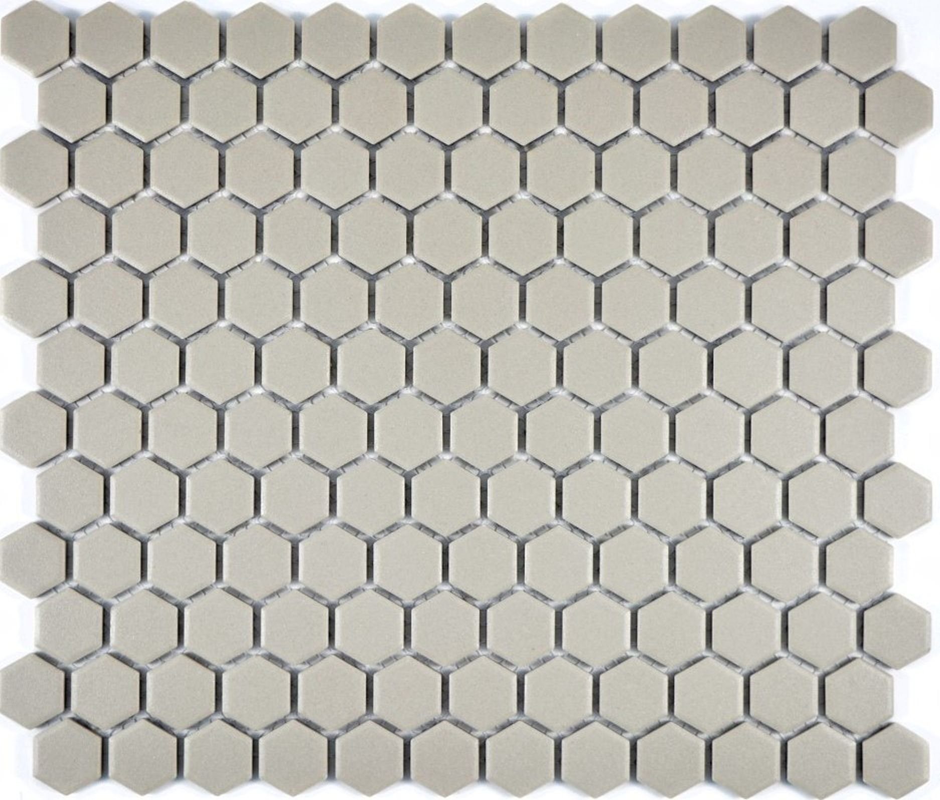 Mosani Bodenfliese Hexagon Keramikmosaik Mosaikfliesen hellgrau matt / 10 Mosaikmatten