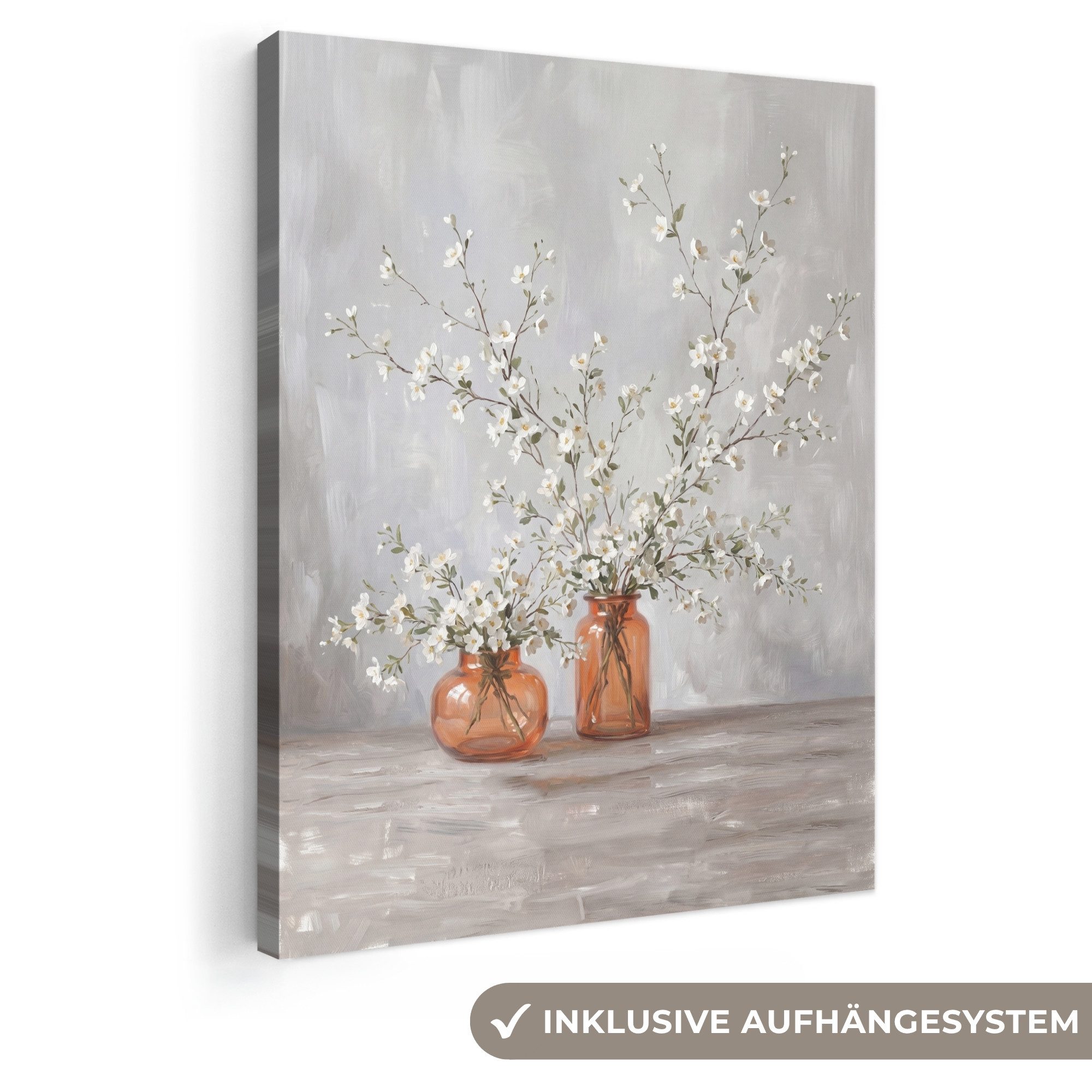 OneMillionCanvasses® Leinwandbild Vasen - Blumen - Orange, Fotodruck (1 St), Leinwand Bilder für Wohnzimmer Schlafzimmer 30x40 cm