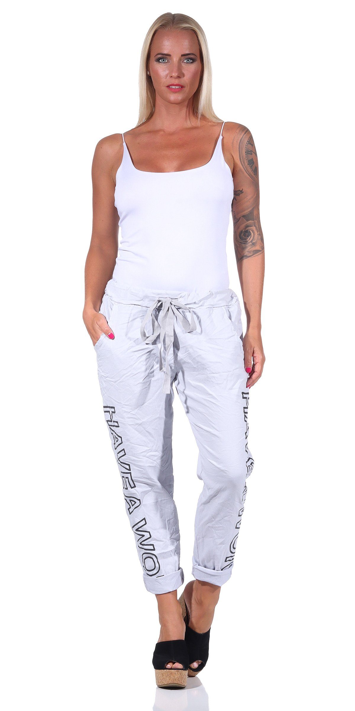 Mississhop Jogginghose Damen Hose Freizeithose Stoffhose Boyfriend Stretch Hose M.349