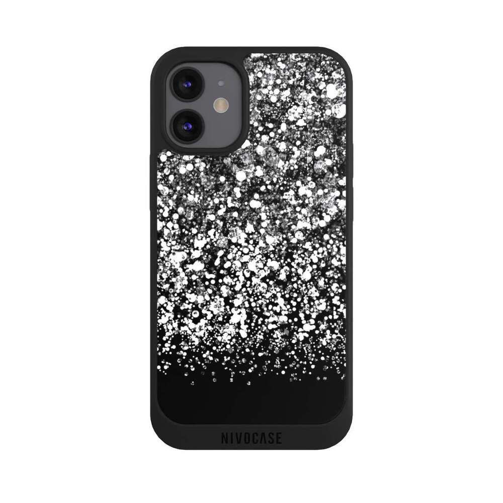 NIVOCASE Handyhülle Glitzer Look Schneeflocken Muster Snow Fall Glitter Look, Apple iPhone 12 mini Handyhülle Hülle NIVOpure Case Schwarz
