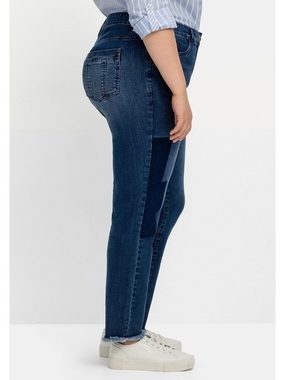 Sheego Stretch-Jeans Große Größen mit Patch-Optik und Fransensaum