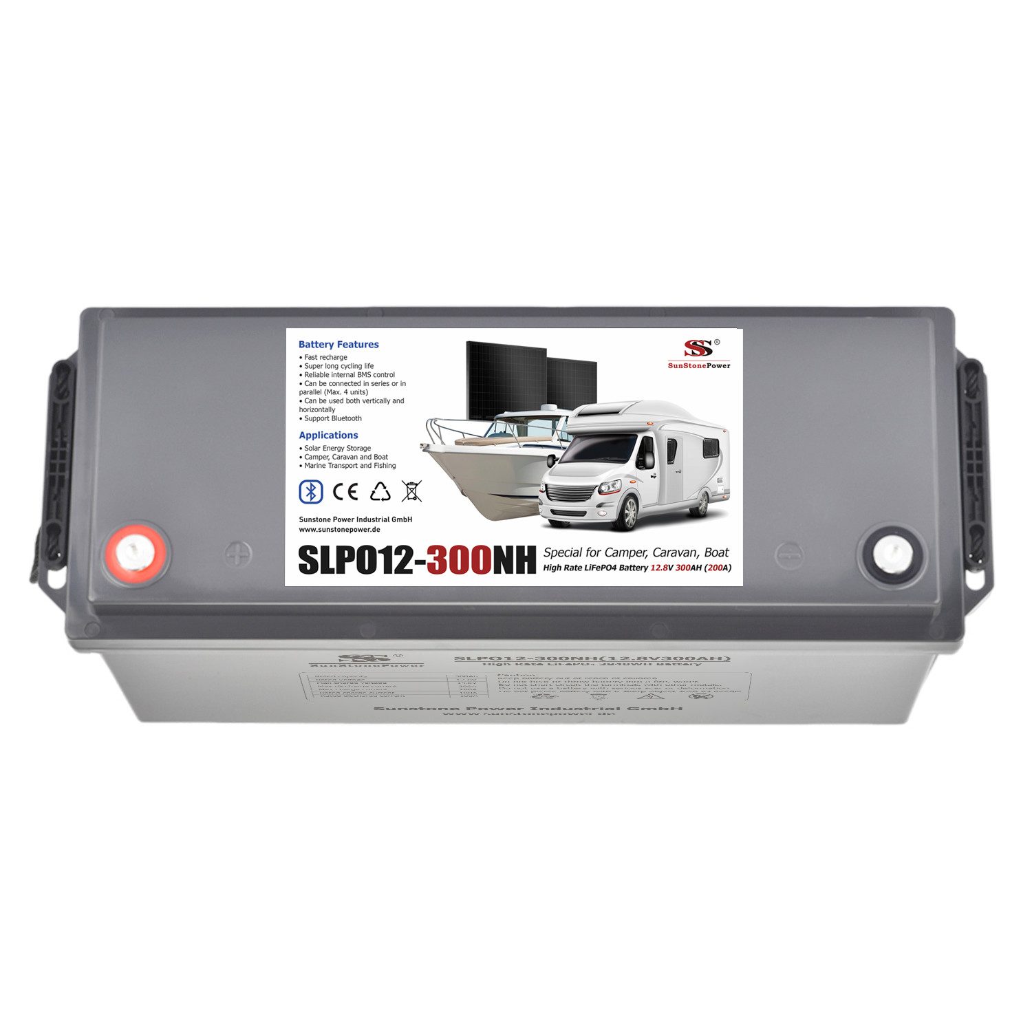 Sunstone Power 12V 300Ah Lithium-Ionen PV-Speicherbatterie 200A Entladung, 0% MwSt. Solarakkus 300000 mAh (12 V), Bluetooth