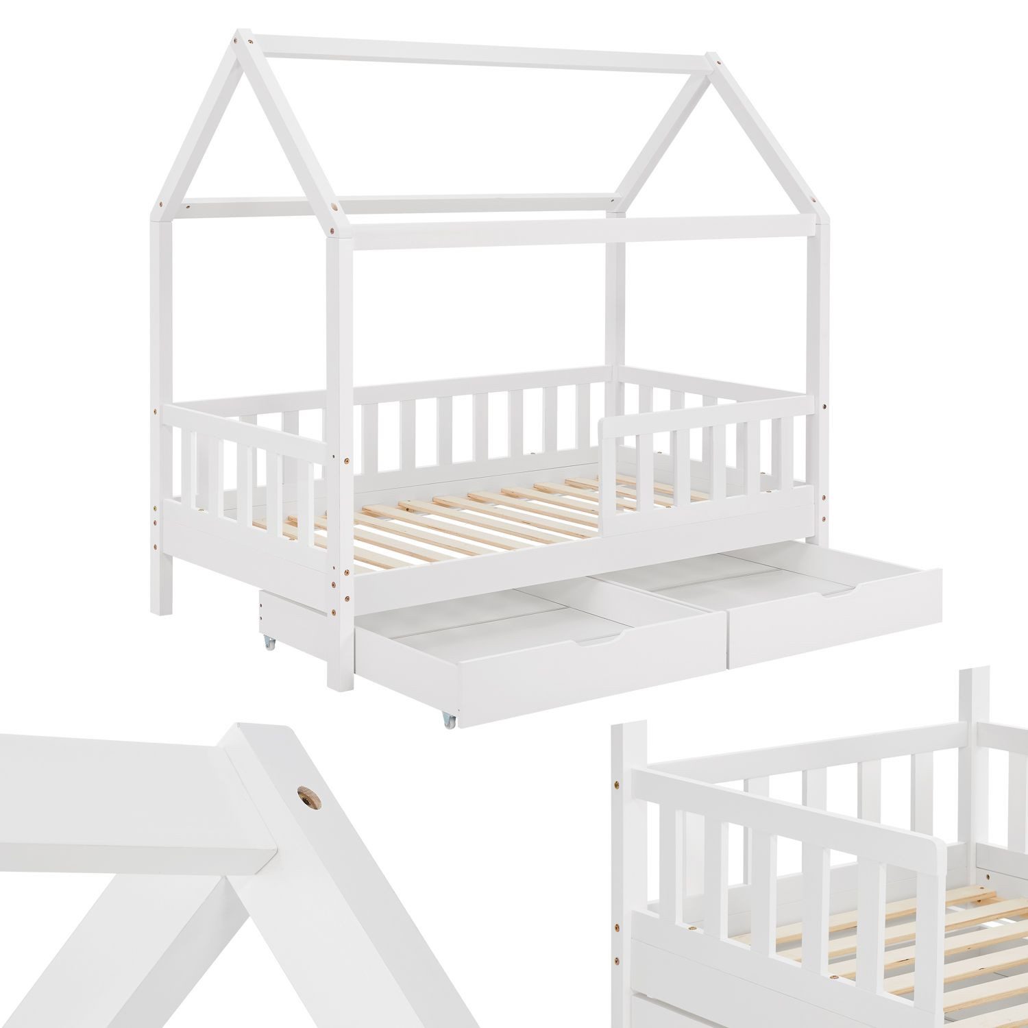 Juskys Kinderbett Marli, 80x160 cm, mit Dach, 2 Bettkästen, Rausfallschutz, günstig online kaufen