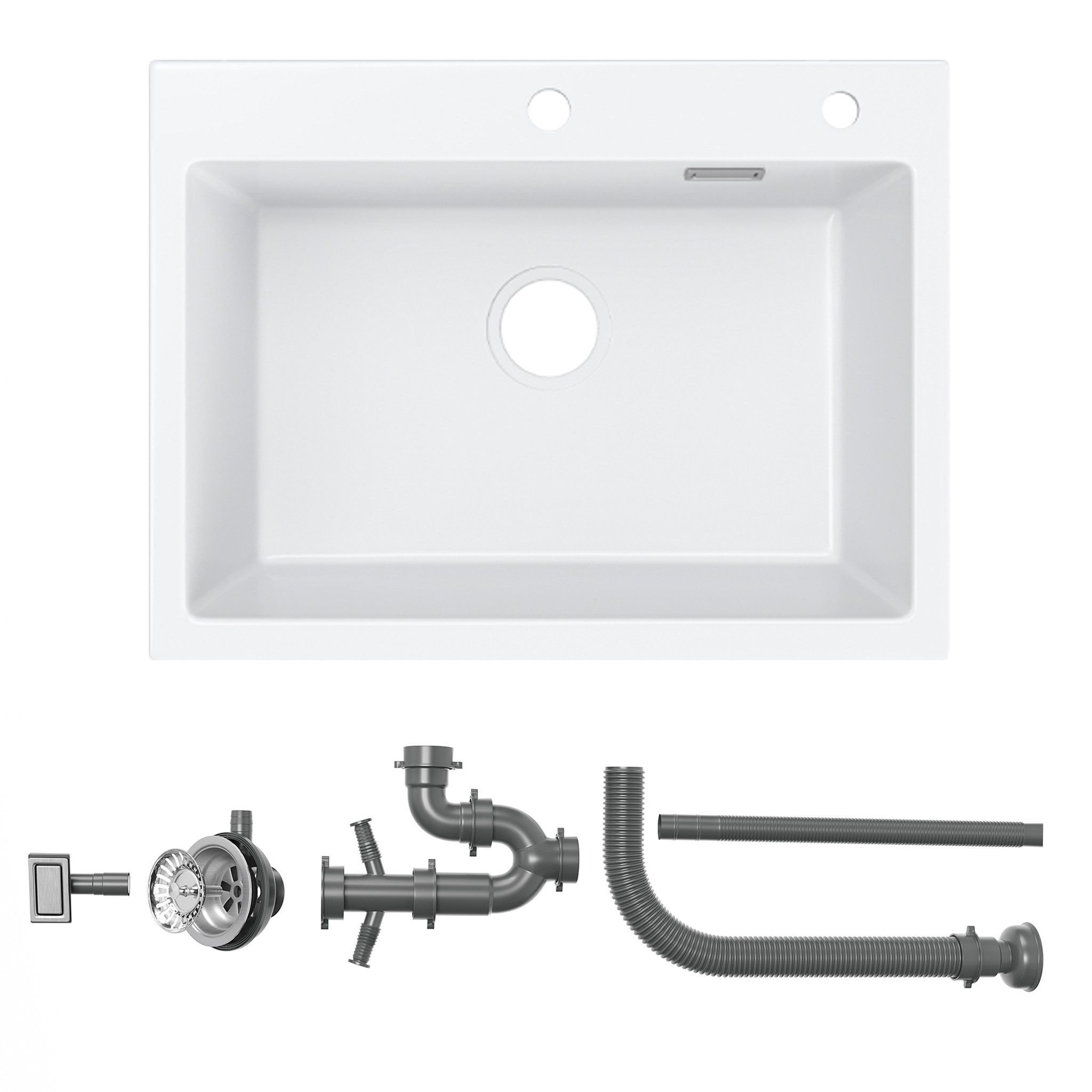 HOROW Granitspüle 60 ×45cm Spülbecken Küchenspüle aus Granit, 60/45 cm, (Schwarz 60 x 45 cm eckige Spülbecken), mit Siphon Ab- und Überlaufgarnitur