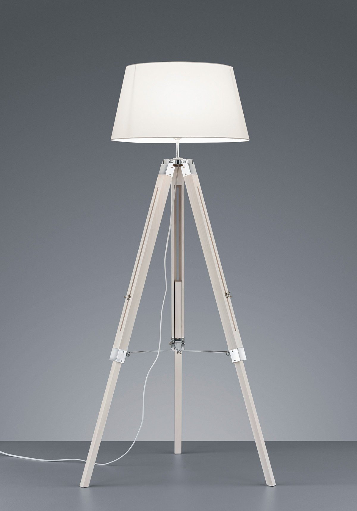 Ein-/Ausschalter, / Höhenverstellbar Tripod, Warmweiß, Leuchten Leuchtmittel Stehlampe bis TRIO max. 143 cm mit wechselbar, Textilschirm Stehleuchte