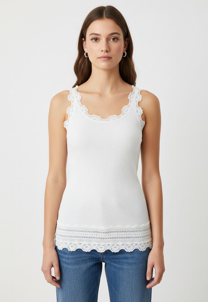 rosemunde Tanktop Benita Silk Top Camisole Vintage-Spitze am Ausschnitt, feminin, Rundhalsausschnitt, Seidenmix