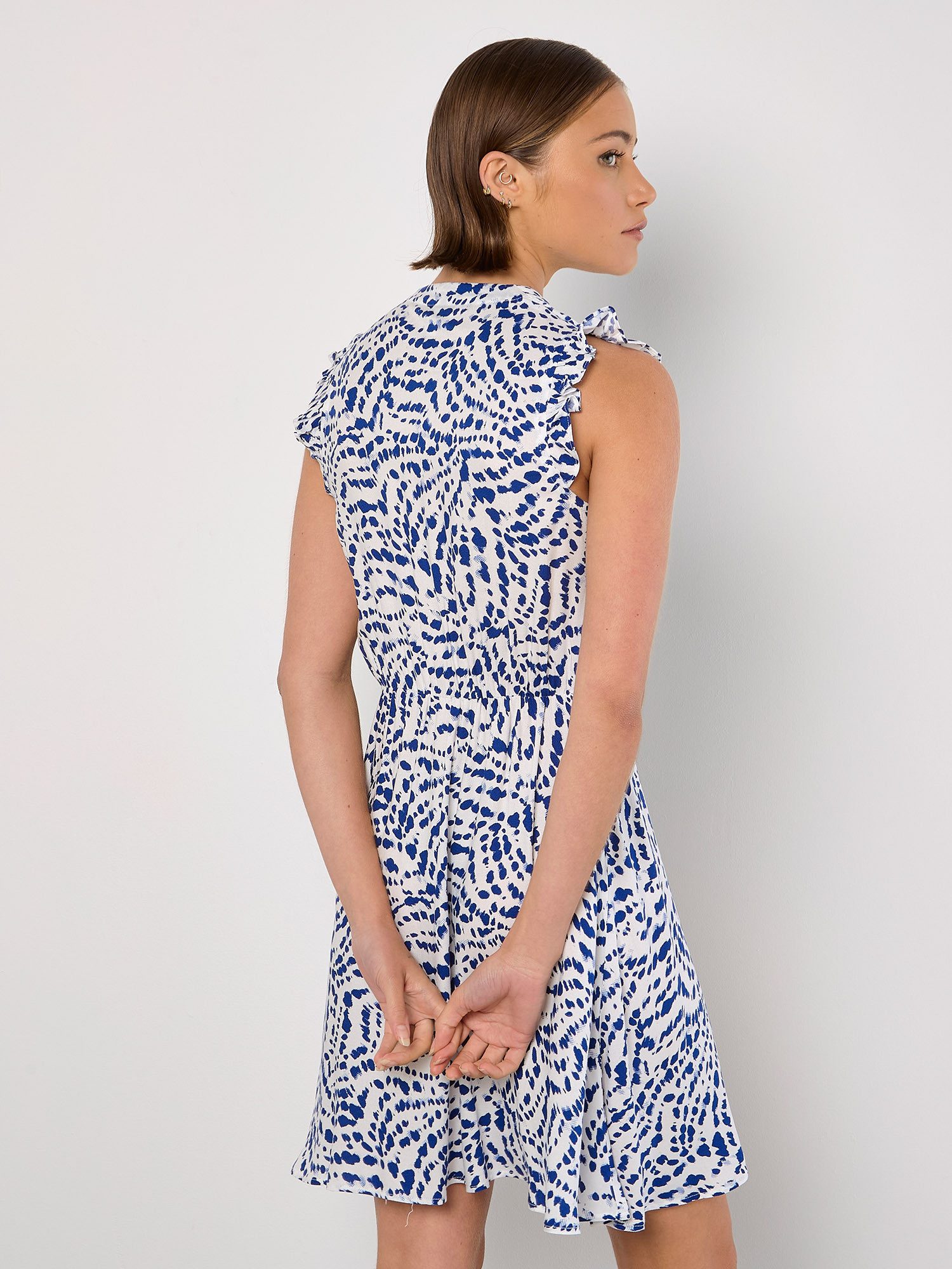 Apricot Minikleid Abstraktes Punktekleid mit Rüschen – Bild 4 von 4