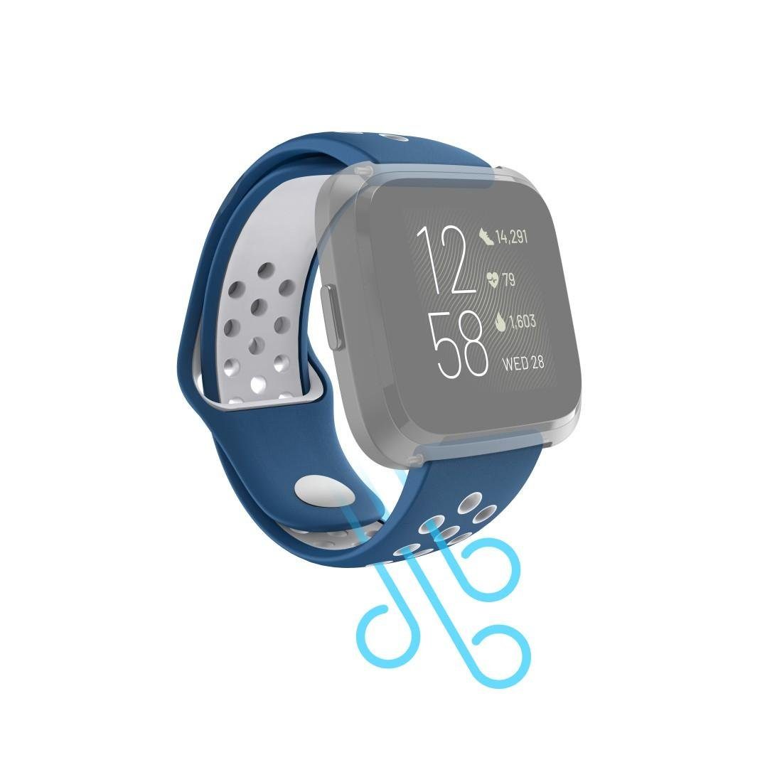 blau Fitbit atmungsaktives Smartwatch-Armband 22mm Hama 2/Versa/Versa Lite, Ersatzarmband Versa