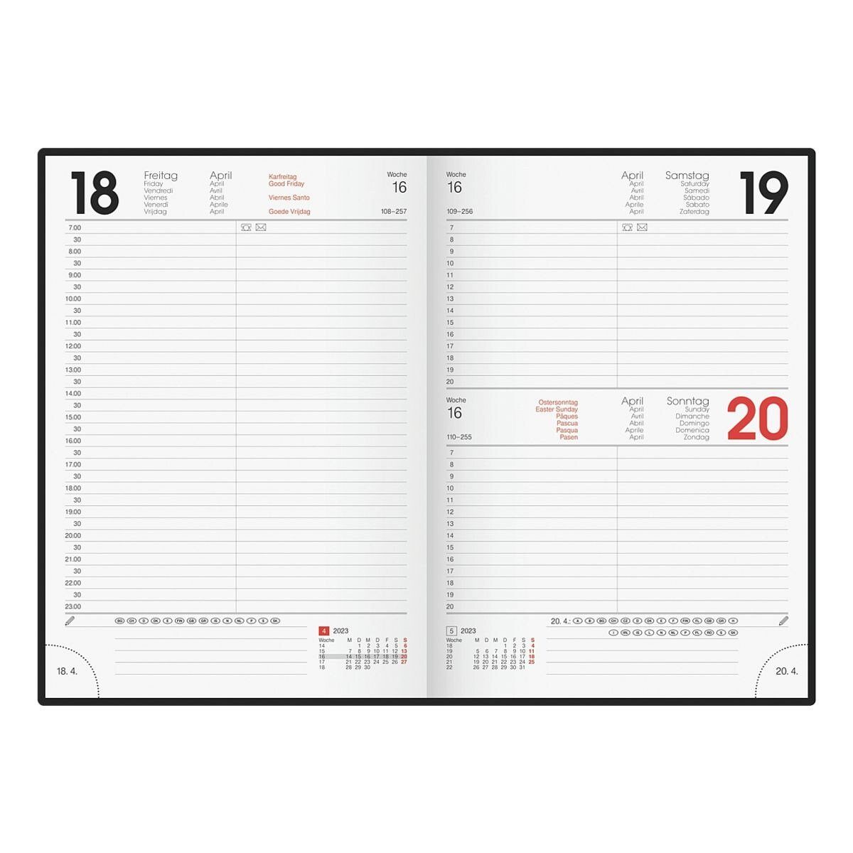 BRUNNEN Buchkalender, für 2023, 1 Seite = 1 Tag (Sa/So = 1 Seite)