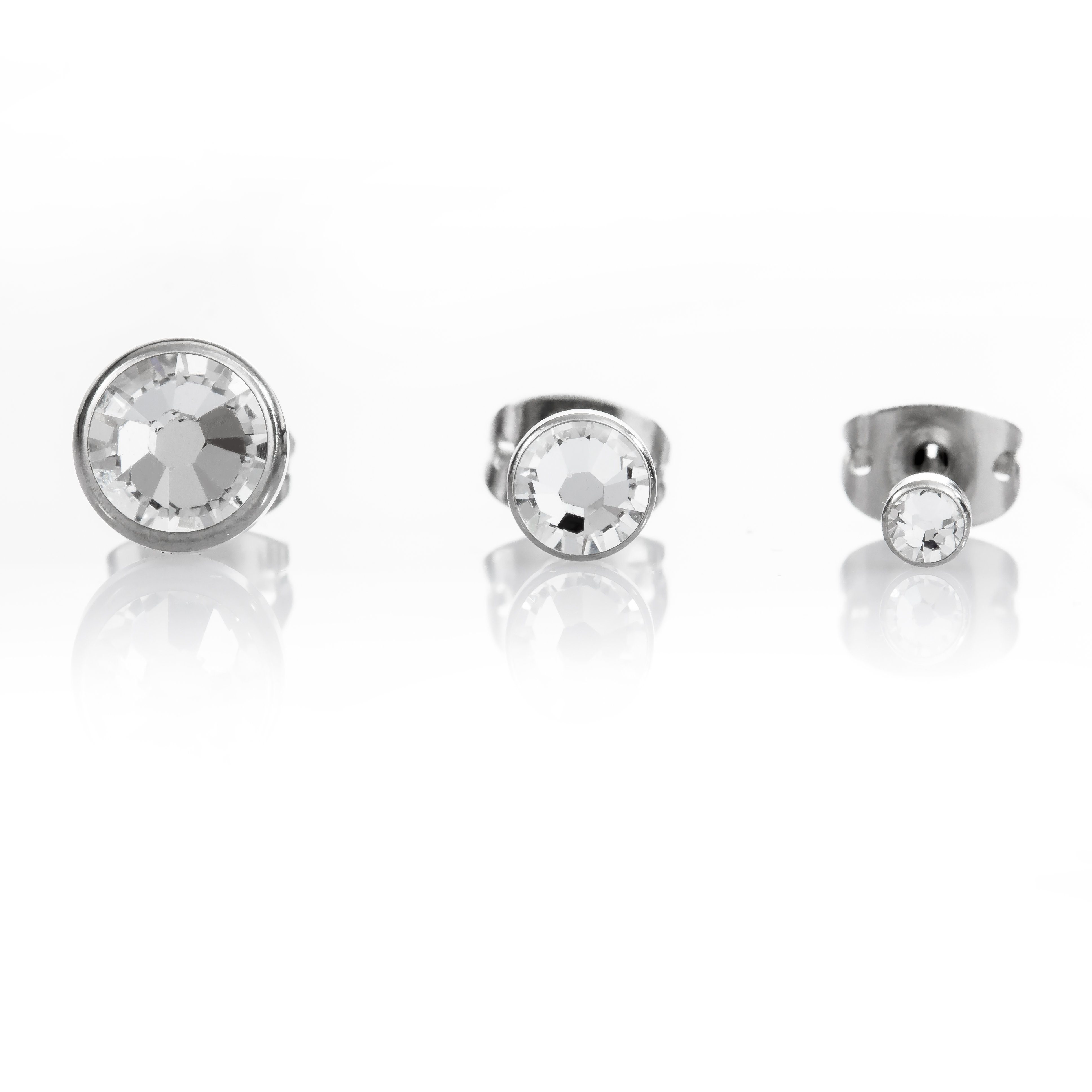 Karisma Schmuck Paar Ohrstecker Unisex Titan G23 Ohrring mit Kristallen Elements Antiallergen 3- 8mm