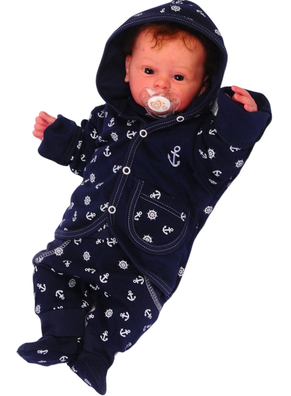 La Bortini Anzug 4-teilig Baby Anzug T-Shirt Jacke Hose Mütze 4Tlg Set mit Anker in Blau aus reiner Baumwolle, 44 50 56 62 68 74