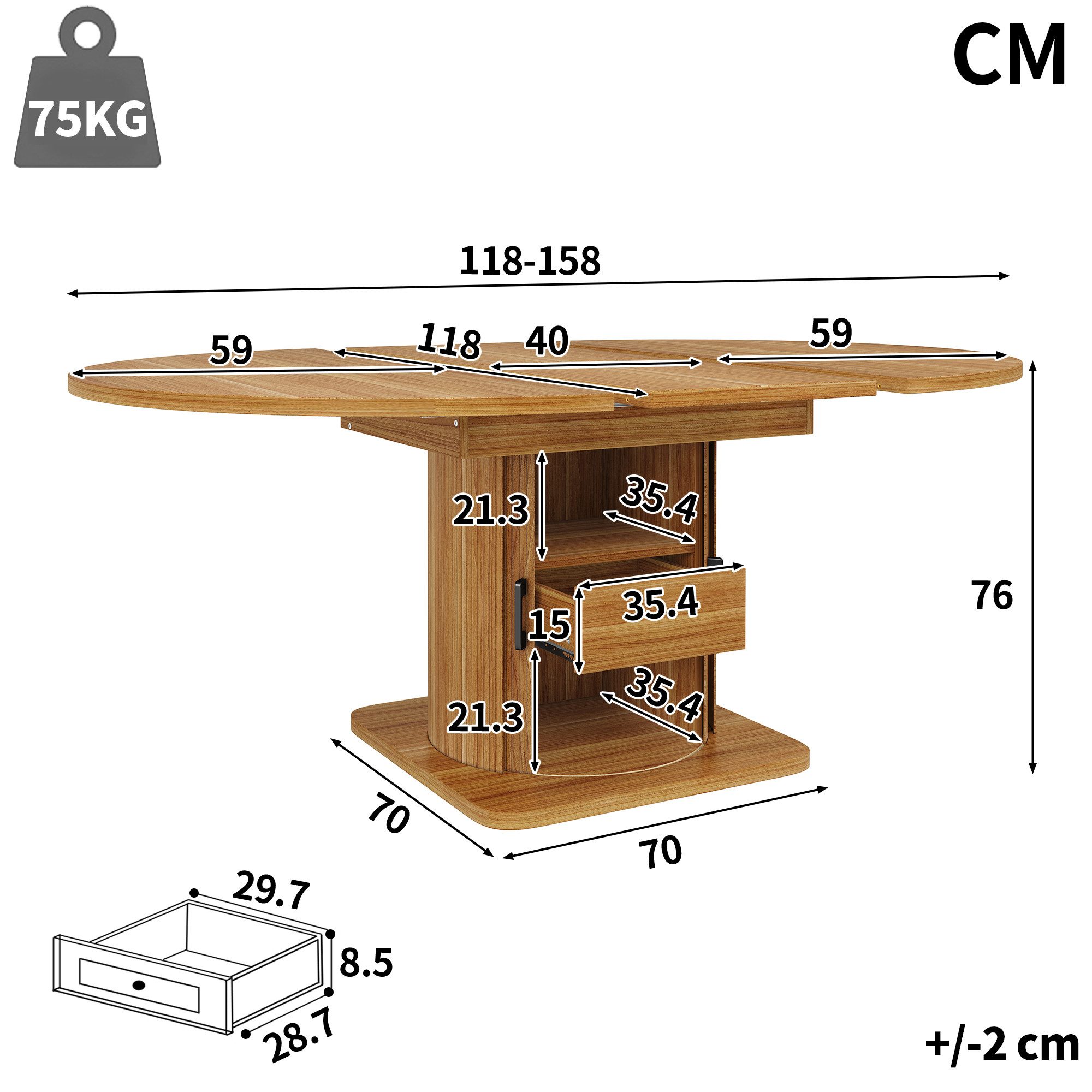 KLAM HOME Esstisch Ausziehbarer Esstisch rund oval wandelbar bis sechs Personen Schwarz (Multifunktionaler Küchentisch praktische Schubladen modernes Design), P – Bild 3 von 5