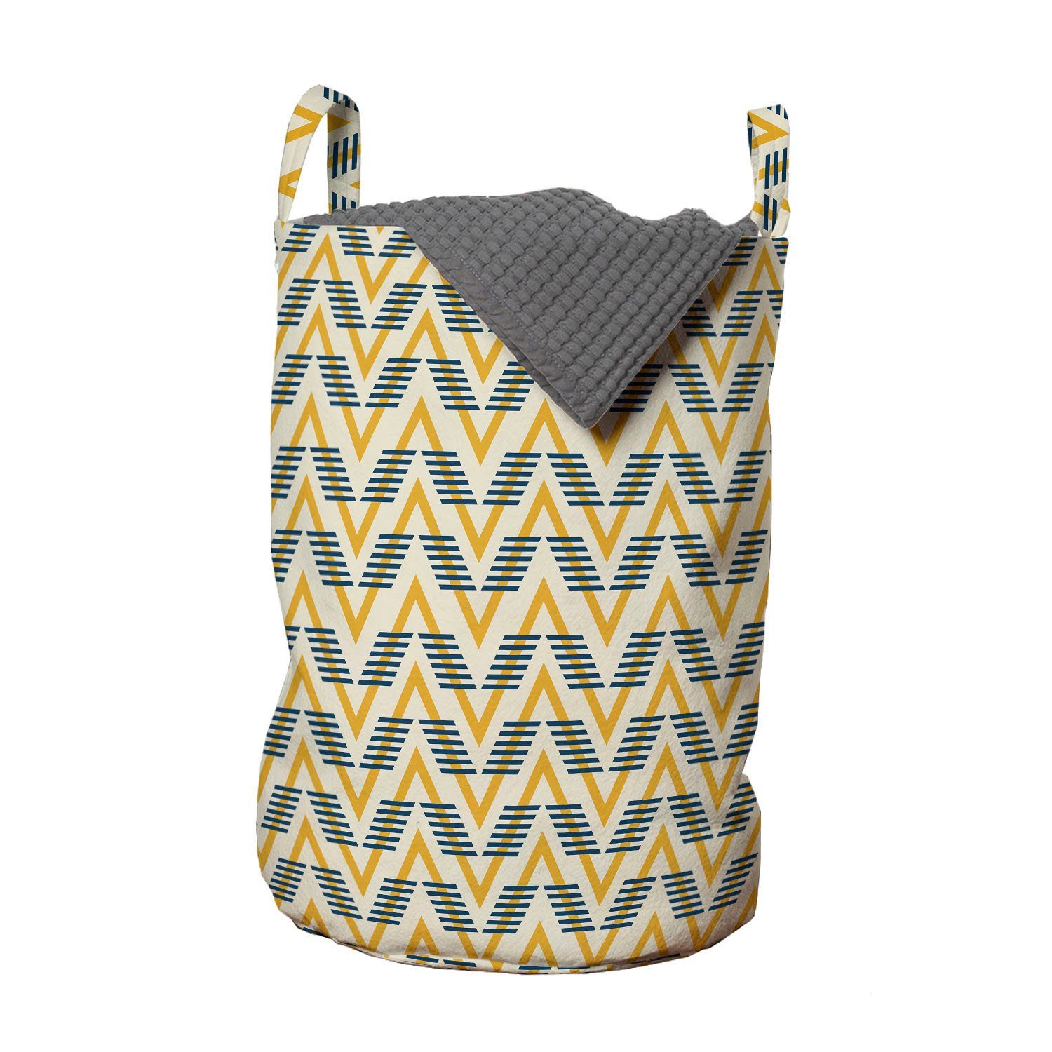 Abakuhaus Wäschesäckchen Wäschekorb mit Griffen Kordelzugverschluss für Waschsalons, Abstrakt Geometrische Muster Zigzags | Wäschesäcke