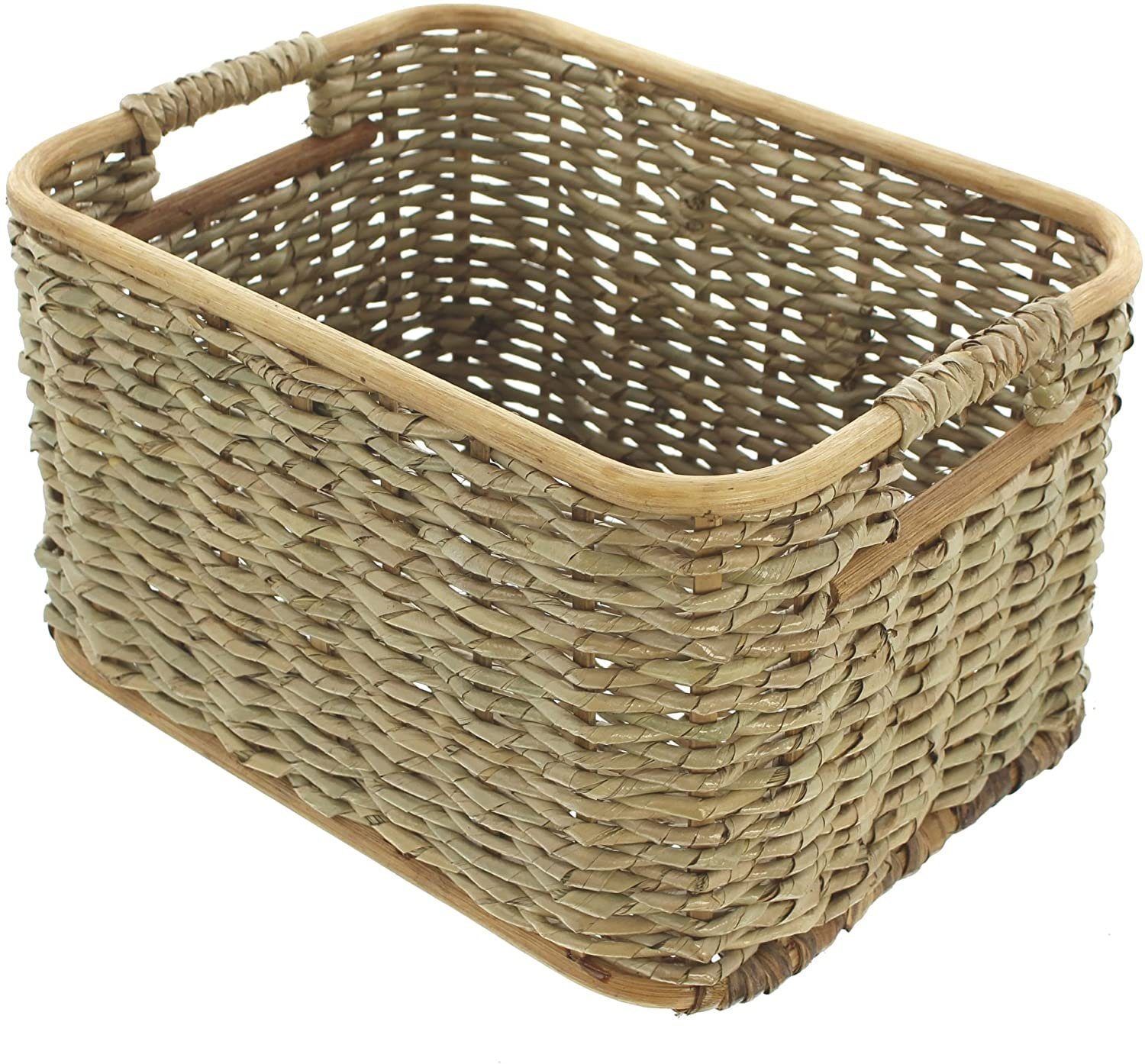 Dekoleidenschaft Aufbewahrungskorb aus Rattan und Schilfstroh in 3 Größen, Regalkorb, Wäschekorb, Korb (1 St), Regalkorb, Wäschekorb, Korb, Flechtkorb, Schrankkorb, Dekokorb, Kiste
