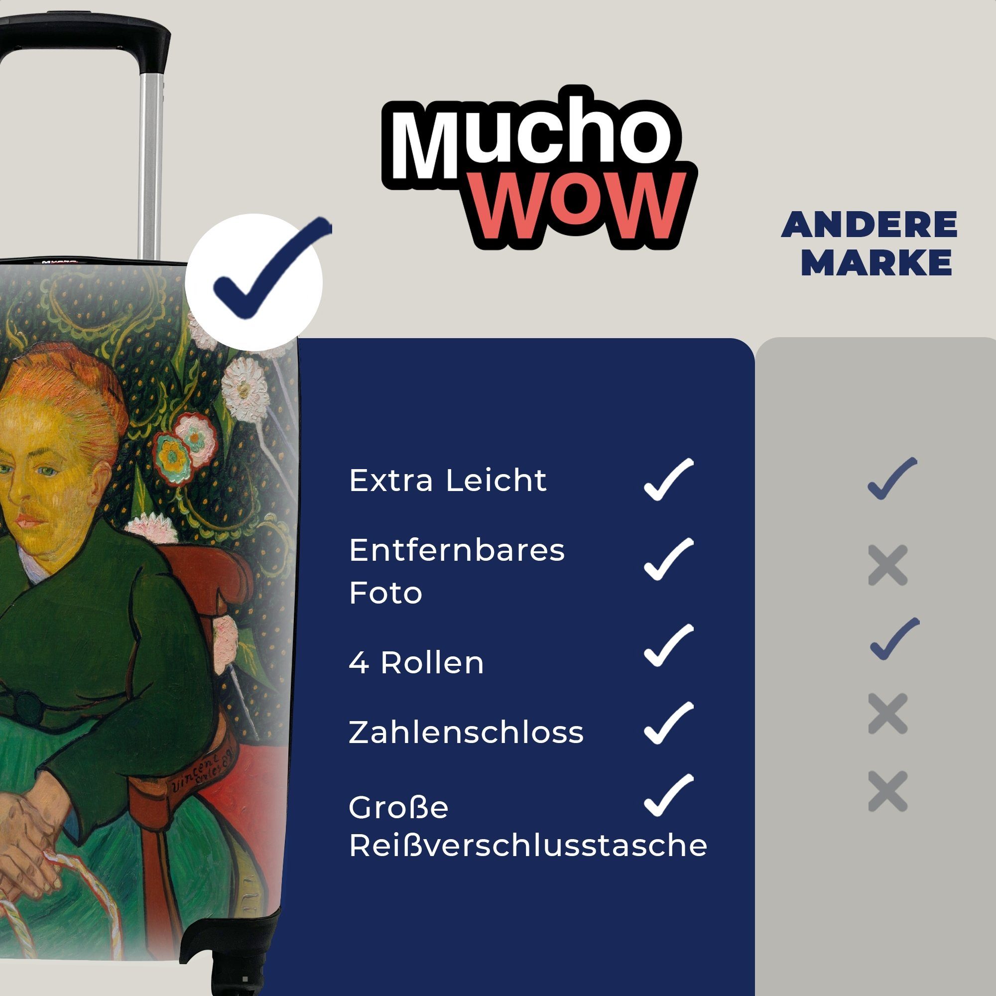 van Roulin Reisetasche Reisekoffer Porträt Gogh, MuchoWow Handgepäck - Rollen, Vincent für Augustine rollen, 4 Ferien, mit Trolley, von Handgepäckkoffer