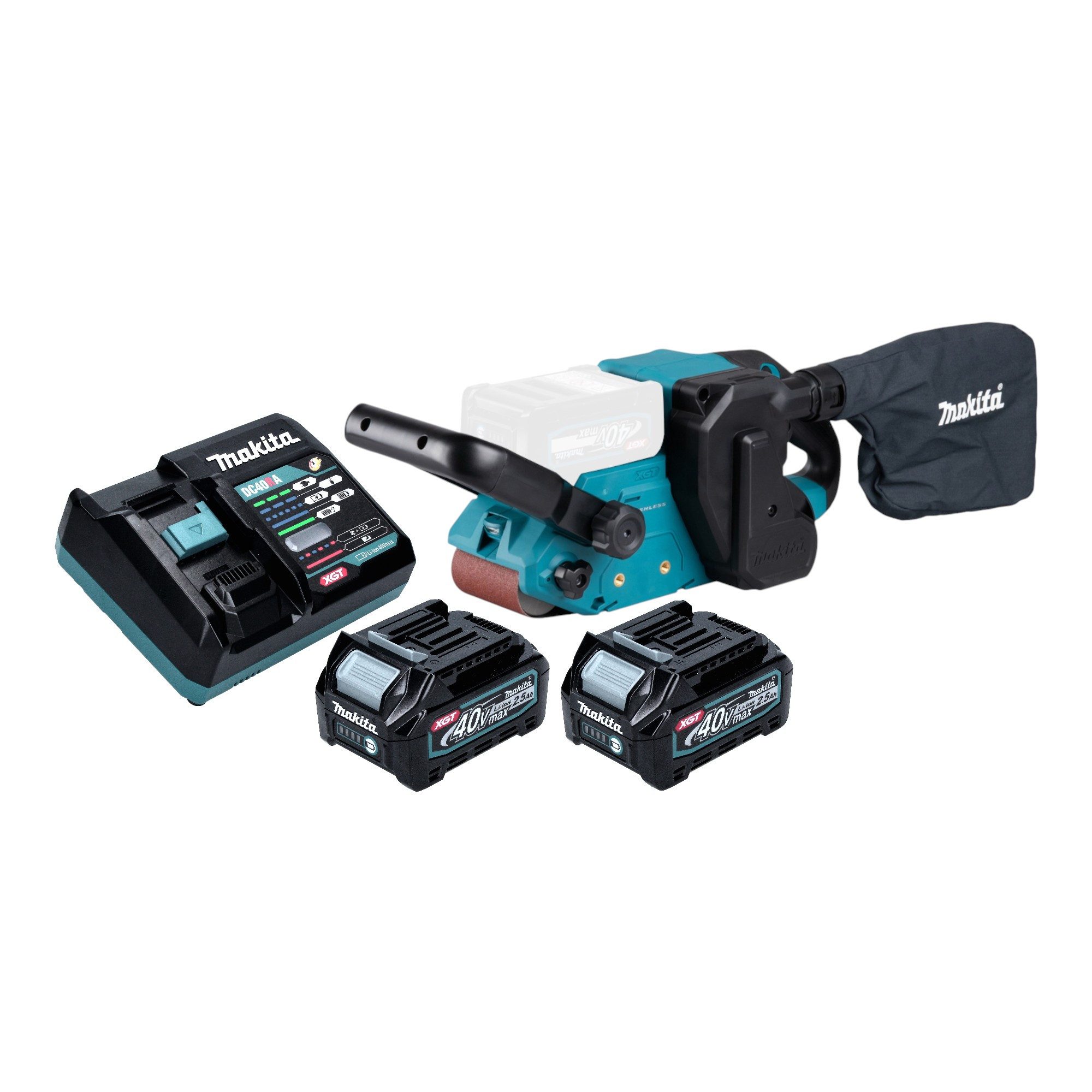 Makita Akku-Bandschleifer BS 001 GD201 40 V max. 76 x 533 mm Brushless + 2x Akku 2,5 Ah + Lader