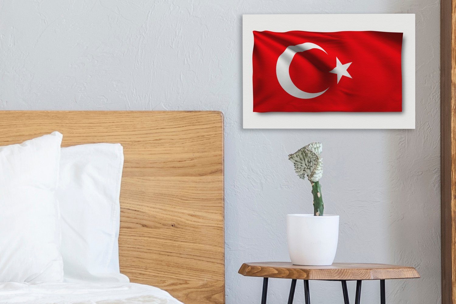 OneMillionCanvasses® Leinwandbild Aufhängefertig, auf Wandbild der weißem 30x20 Hintergrund, Leinwandbilder, Wanddeko, cm (1 Türkei Flagge St)