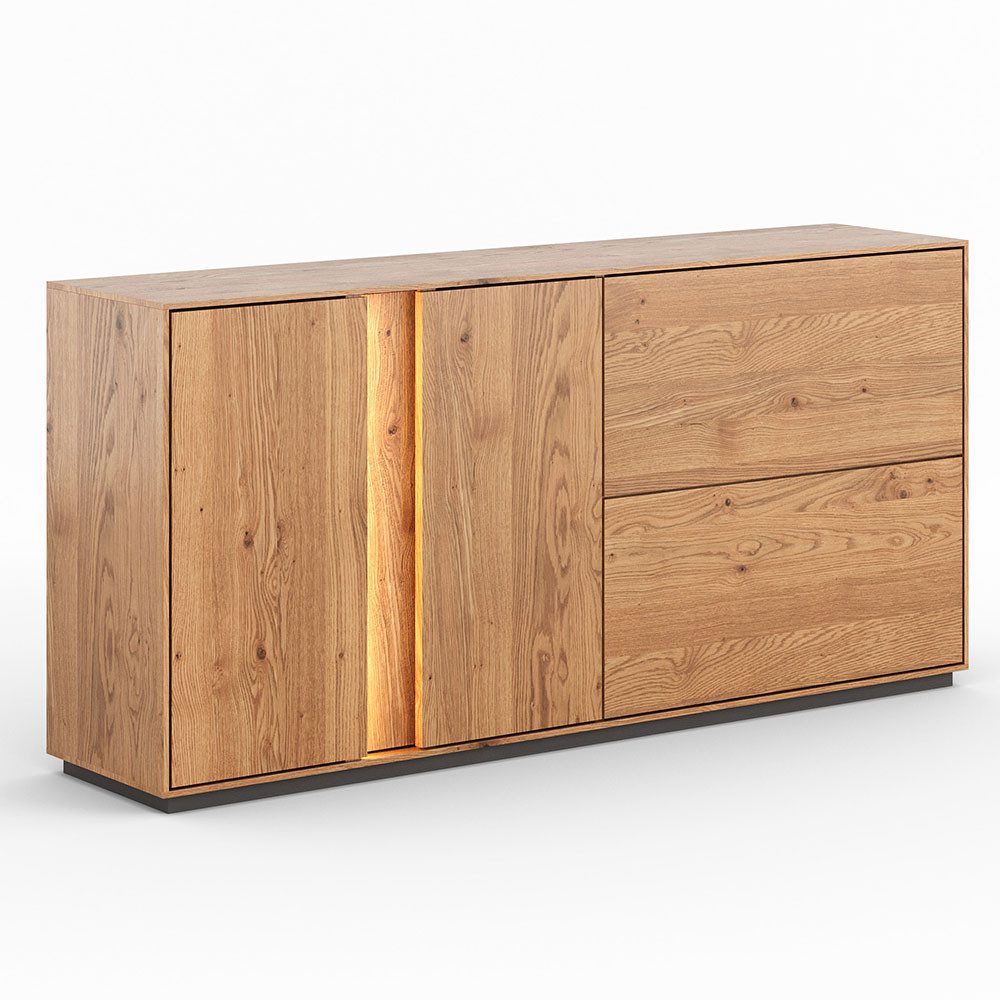 Feldmann-Wohnen Kommode Collodi (2 Türen, mit Einlegeböden, mit Klapptüren, 1 St., Massivholz, geölte Oberfläche), 4-türig 165x43,5x79cm mit Beleuchtung Wildeiche Natur