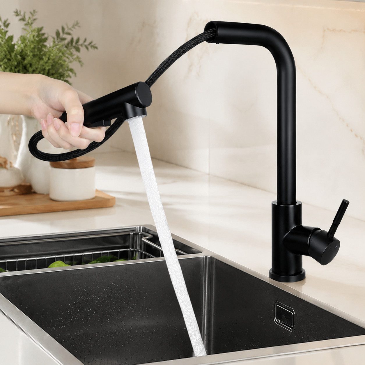 Nettlife Küchenarmatur Spültischarmatur Ausziehbar 360° Drehbar Edelstahl mit 2 Strahlarten (1-St) für Einhebelmischer Mischbatterie Wasserhahn Küche