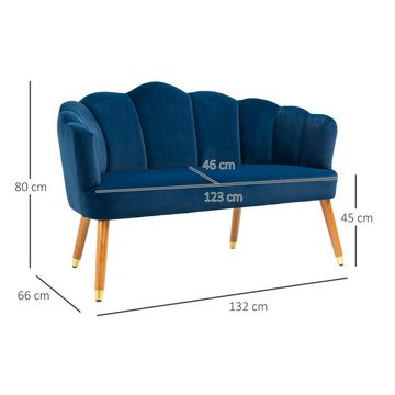 HOMCOM Loveseat 2-Sitzer Sofa im Retrodesign, Holzbeine, Velvet-Touch