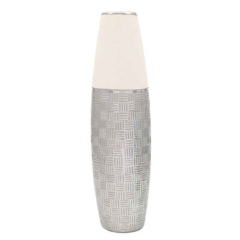 Dekohelden24 Dekovase Edle moderne Deko Designer Keramik Vase in silber-grau weiß (1 Vase, 1 St)