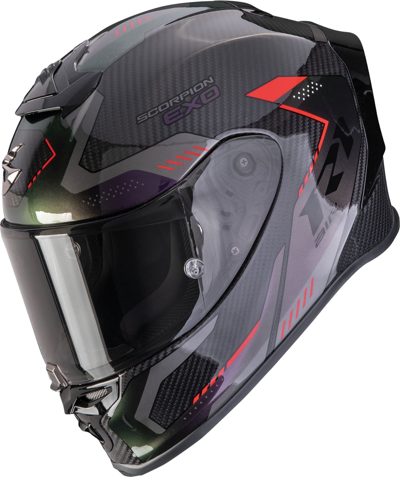 Scorpion Exo Motorradhelm EXO-R1 Evo Carbon Air Propel Helm, Notfallsystem-Polsterung (EQRS),geeignet für Brillenträger,Pinloc