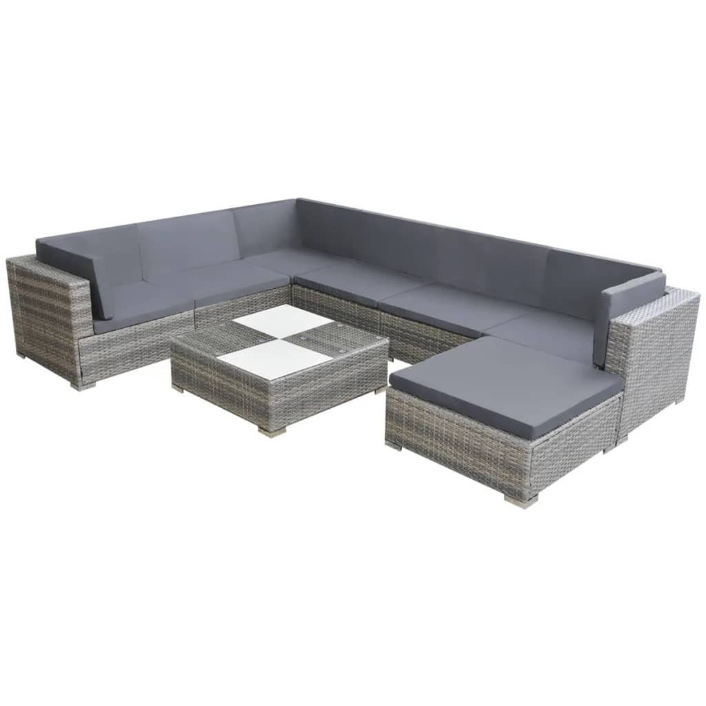 (8-tlg) Rattan Poly mit Garten-Lounge-Set vidaXL 8-tlg. Grau, Gartenlounge-Set Auflagen