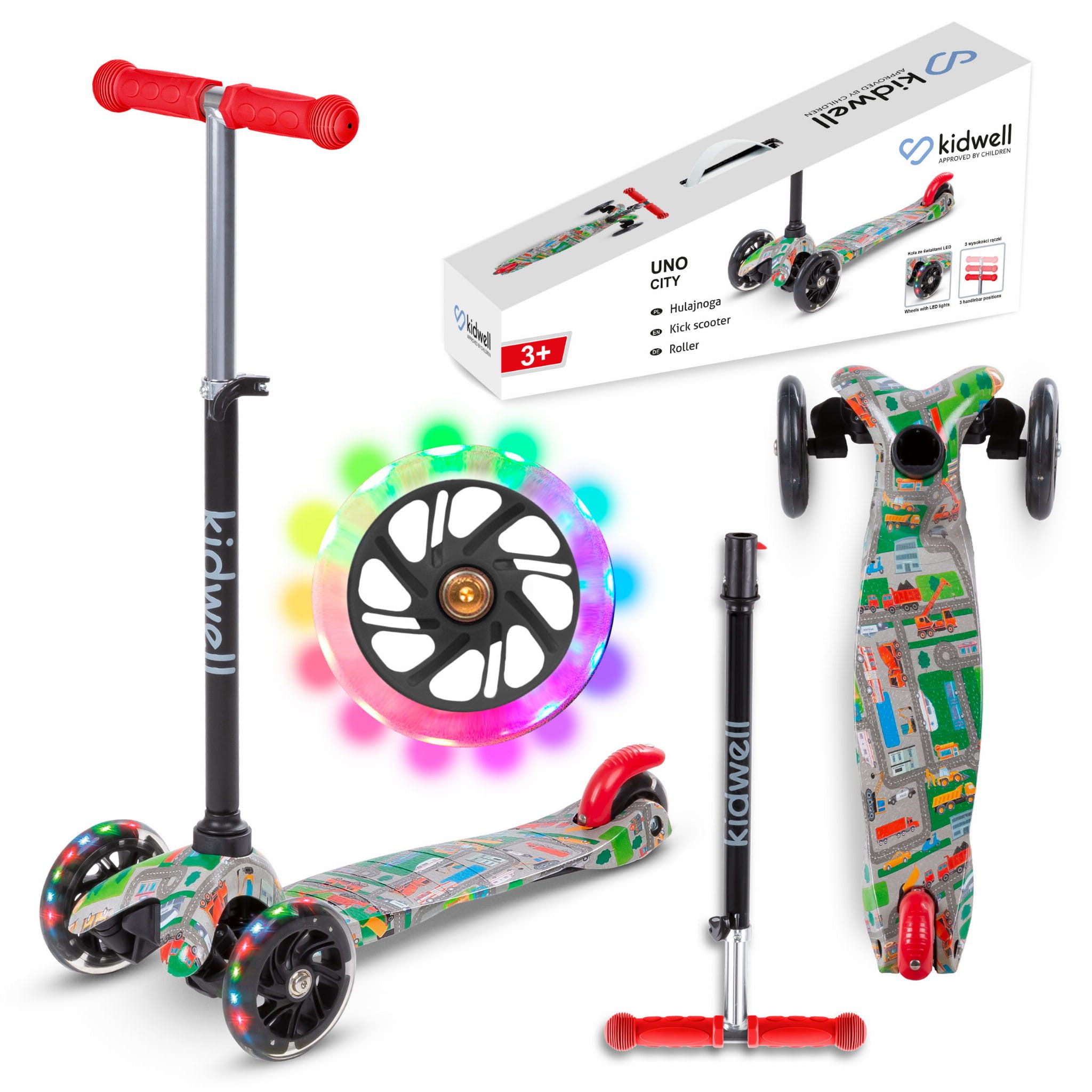 COIL Dreiradscooter Kinderroller, Tretroller, Dreirad-Balance-Roller, Cityroller, ABEC-7-Lager, 3-stufige Lenkradverstellung, LED-Räder