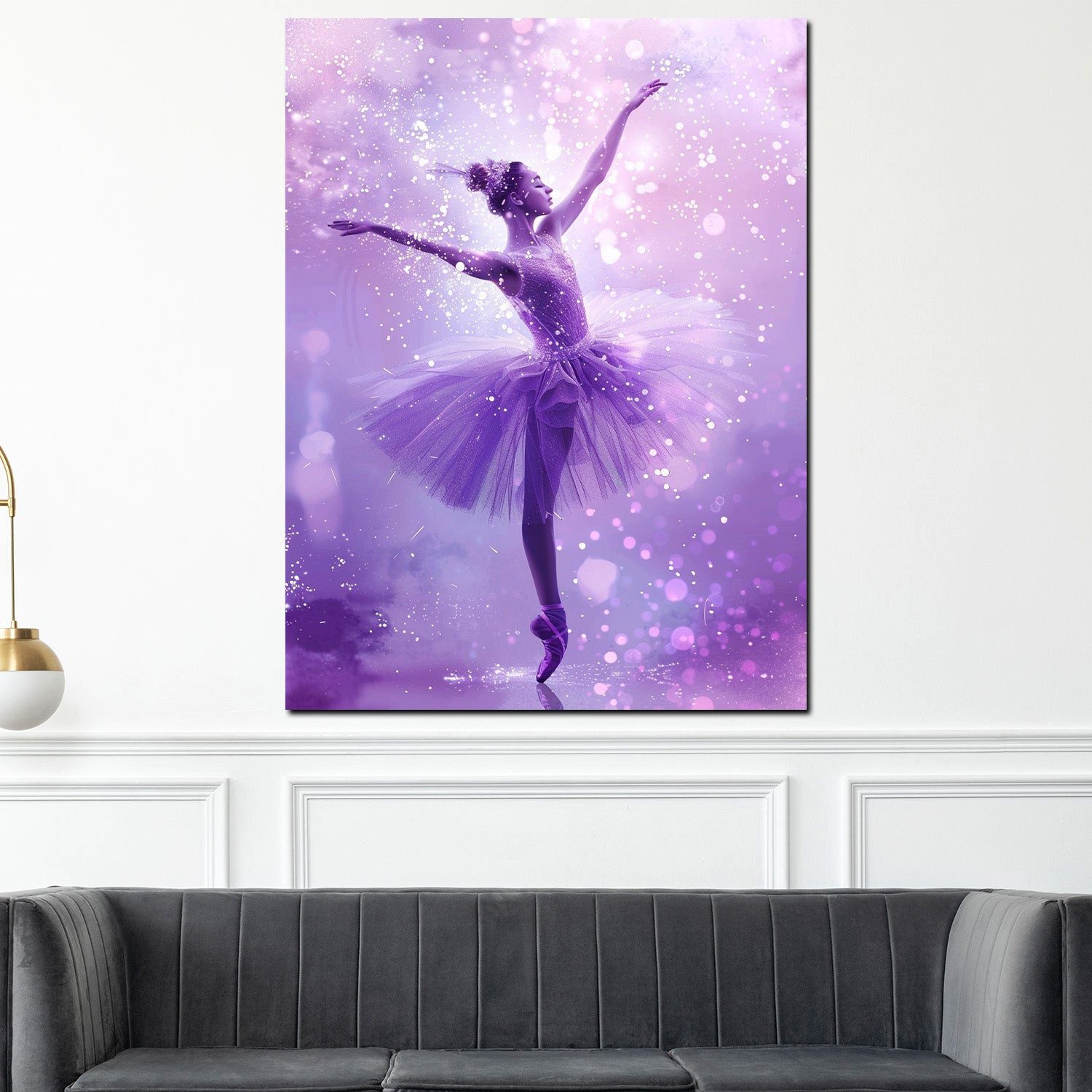Artedinoi Leinwandbild Ballerina funkelndes Violett Magie Leinwandbild Wandbild XXL Deko, Ballerina in funkelndem Violett