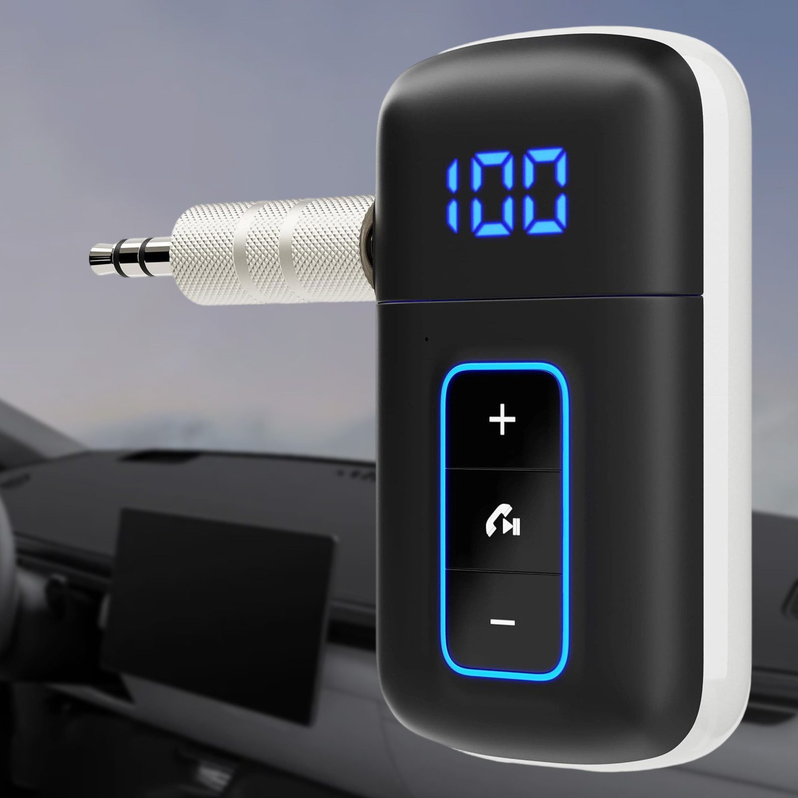 OKWISH AUX-Adapter kabellos Empfänger mit Freisprechfunktion Bluetooth-Adapter 3,5-mm-Klinke zu 3,5-mm-Klinke, HD-Sound, CVC8.0 Rauschunterdrückung 16h Akku, USB Schnellladung
