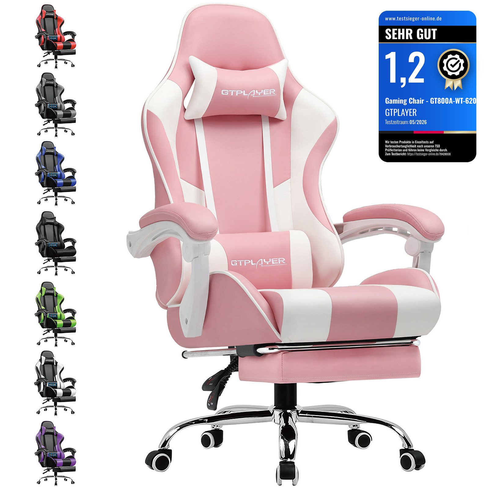 GTPLAYER Gaming-Stuhl Bürostuhl mit Massagefunktion, Fußstütze, Kopfstütze (Packung), Ergonomischer Gamer Stuhl Maximale Belastung 150 kg, 360° drehbar