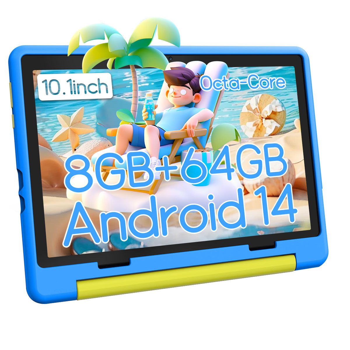 Happybe Kinder Tablet 10 Zoll Octa Core 64GB ROM 5000 mAh Dual-Kamera Tablet (10", 64 GB, Kids Bumper blau)