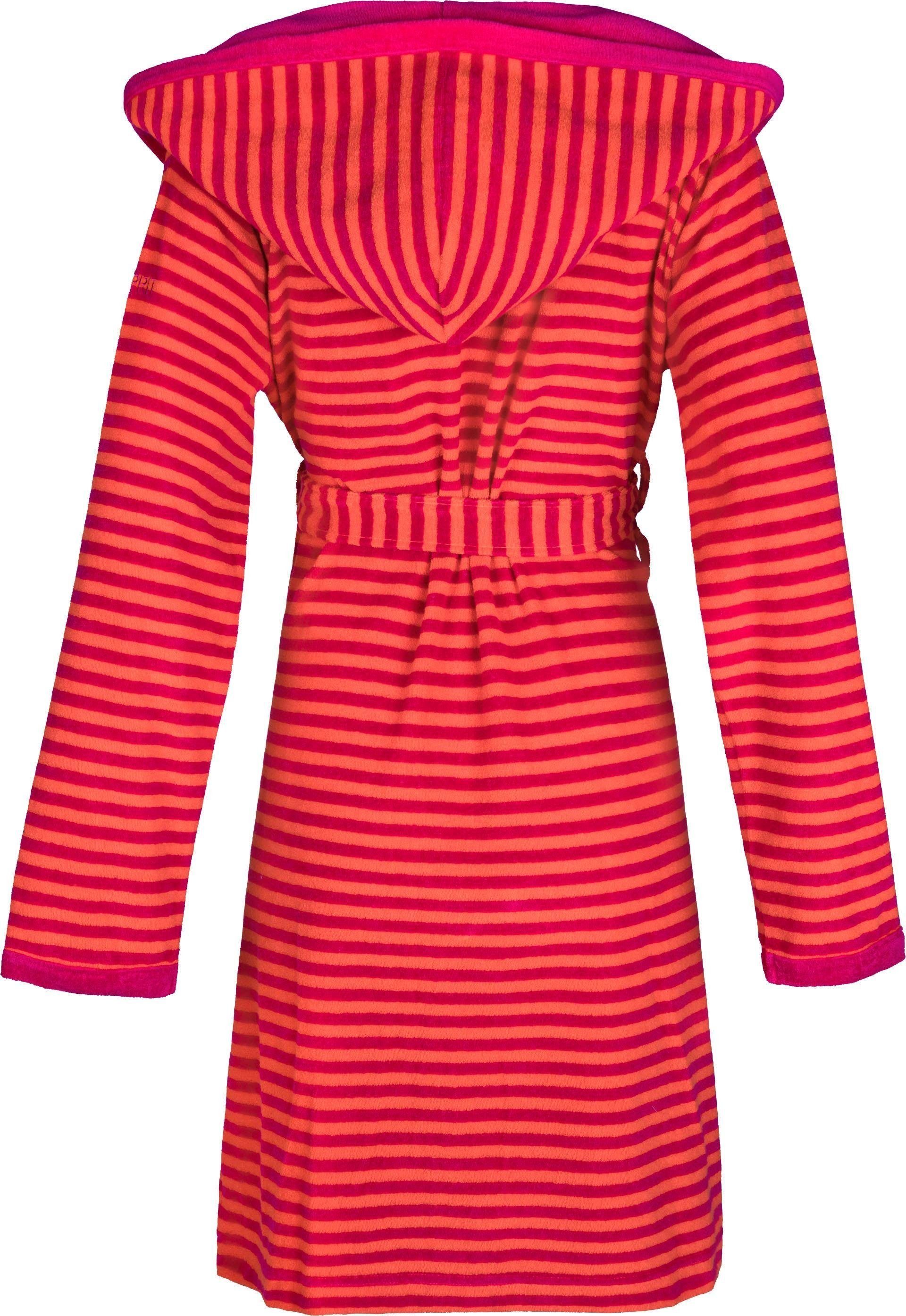 Esprit Damenbademantel Striped Hoody, Gürtel, gestreift Kurzform, raspberry Rundstrickware, mit Kapuze, Kapuze