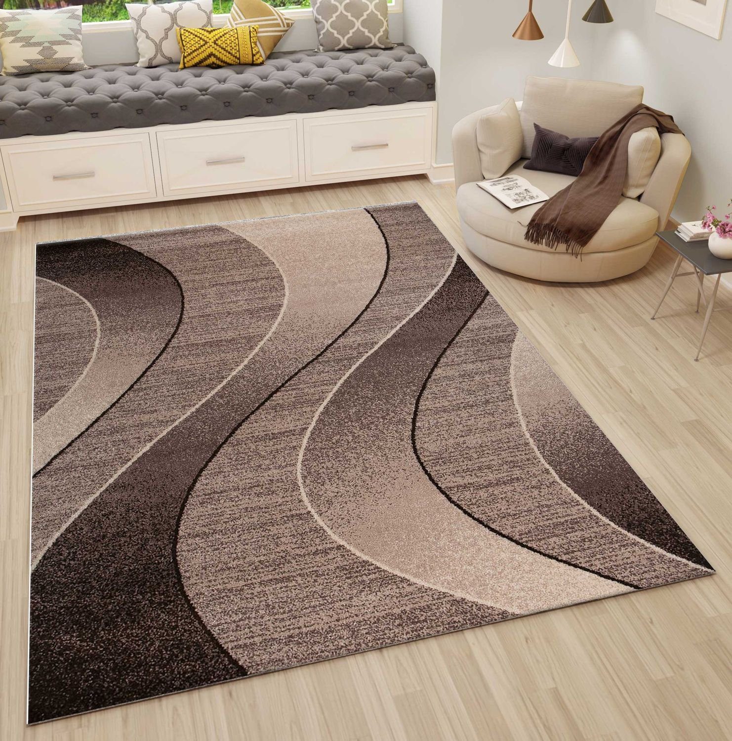 Vimoda Teppich, Vimoda, Rio7325 Teppich Modern Braun Beige Creme  Pflegeleicht Wellen Muster online kaufen | OTTO