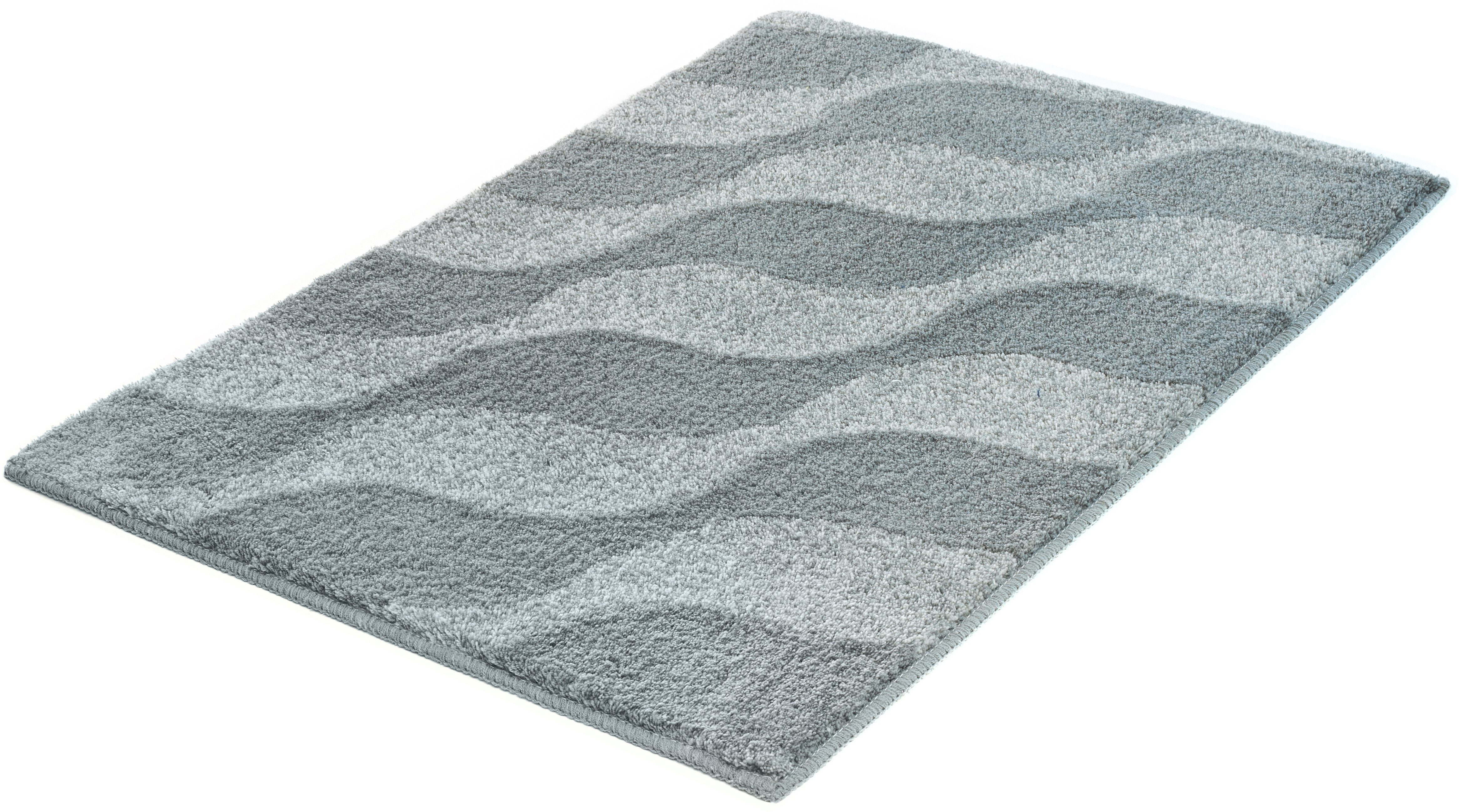 Kleine Wolke Badematte »Onda«, Badvorleger, Badezimmer Teppich, Höhe 15 mm, rutschhemmend beschichtet, fußbodenheizungsgeeignet, Polyacryl, rechteckig, Badteppich, modernes Ton in Ton Wellendesign, flauschig