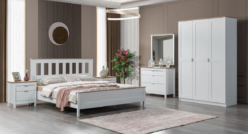 Komplettschlafzimmer Schlafzimmer-Set in Weiß mit Schrank, Bett und Kommode