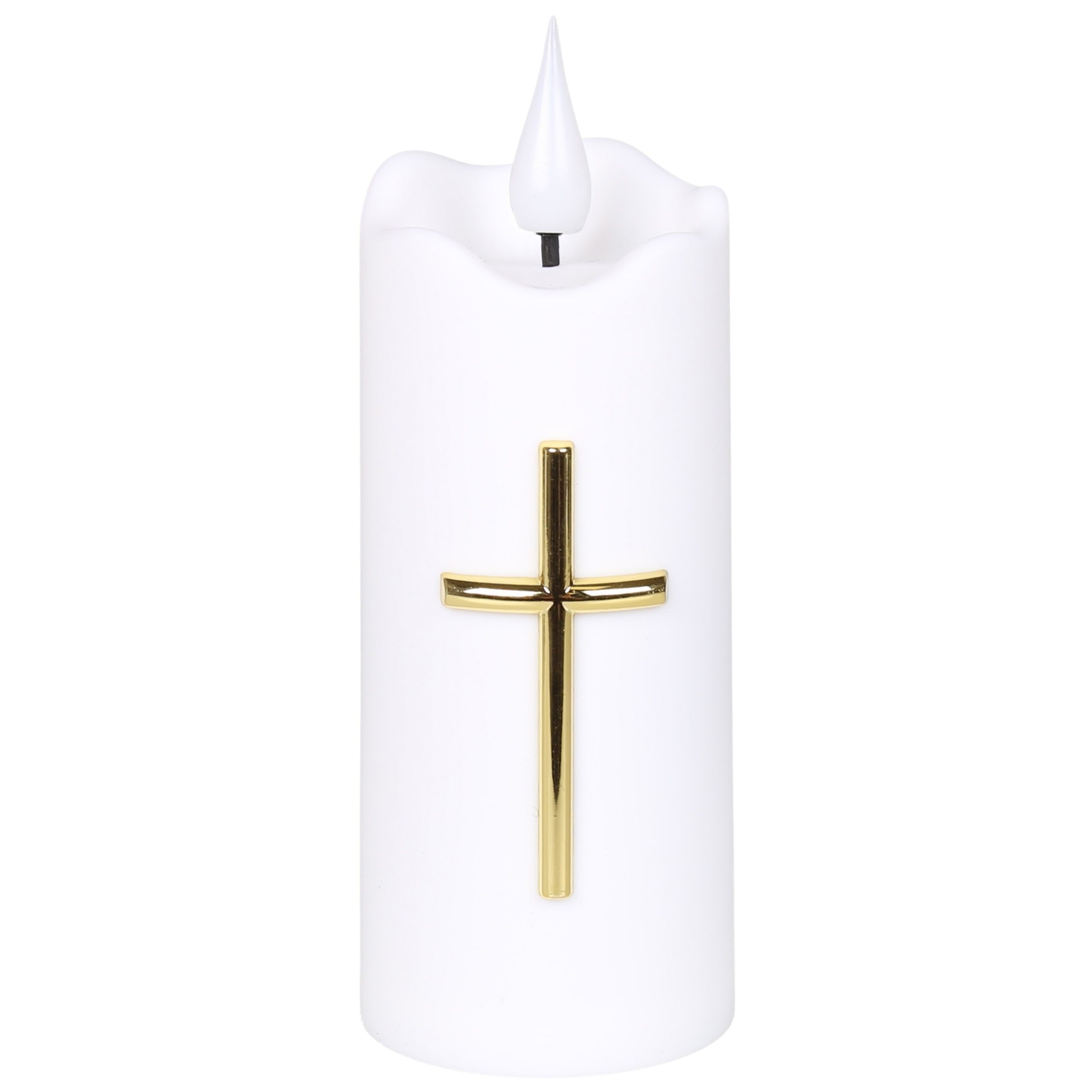 Sarcia.eu LED-Kerze Weiße LED-Kerze mit Kreuz, Flammeneffekt und Batterien, 13 cm – Bild 3 von 5
