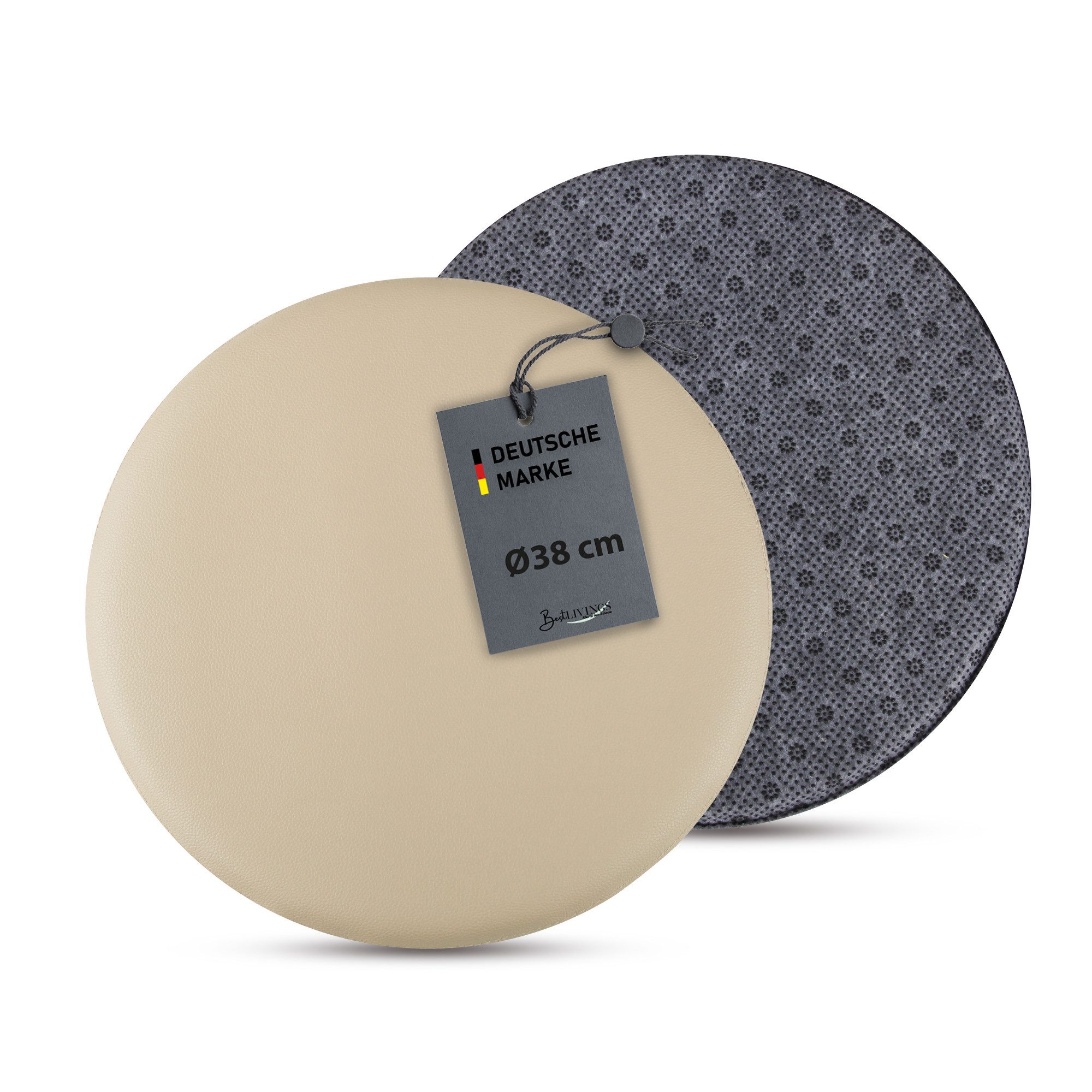 Bestlivings Stuhlkissen Lederimitat mit Antirutsch, ⌀ 38cm, rund, rutschfest, pflegeleicht, hygienisch, bequem