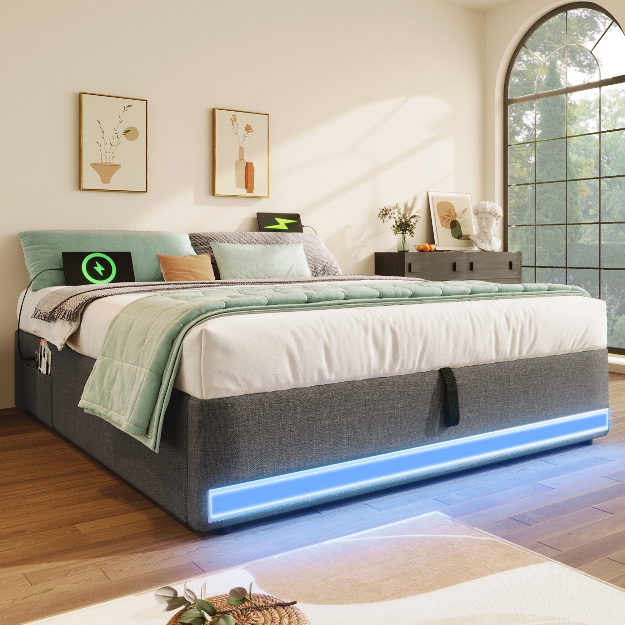 TavilaEcon Boxspringbett Polsterbett, Fernbedienbare LED-Leiste, mit günstig online kaufen