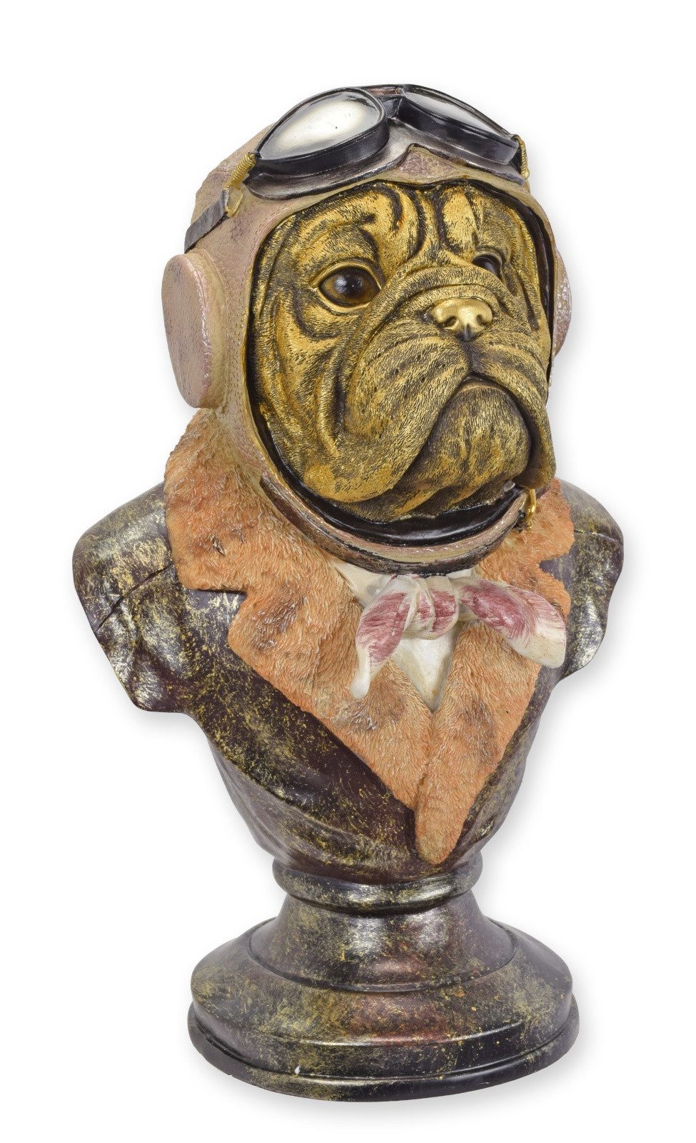 Aubaho Dekoobjekt Büste aus Kunstharz Bulldogge als Pilot Replikat Retro Design Dekorati