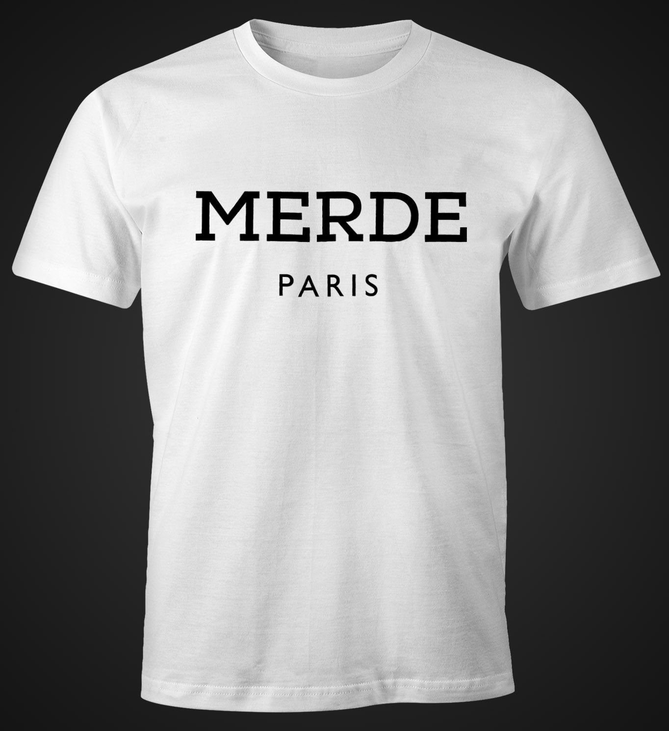 T-Shirt mit Fun-Shirt Herren Paris Moonworks® Print weiß Print-Shirt MoonWorks Merde
