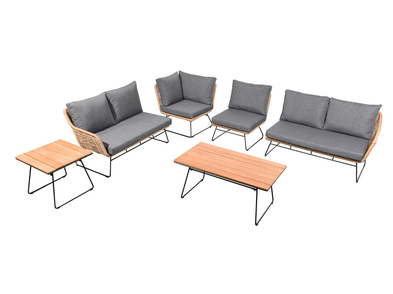 bellavista - Home&Garden® Gartenlounge-Set Ecklounge Montreux Polyrattan grau 6 Personen modular, (Set, 6-tlg., Teakholz-Tischplatte), grau, Polyrattan, für 5 Personen, wetterfest - Garten, Terrasse