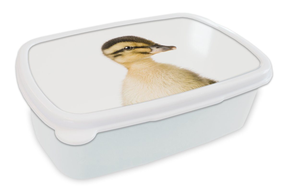MuchoWow Lunchbox Ente - Gelb - Tiere - Natur, Kunststoff, (2-tlg), Brotbox für Kinder und Erwachsene, Brotdose, für Jungs und Mädchen weiß