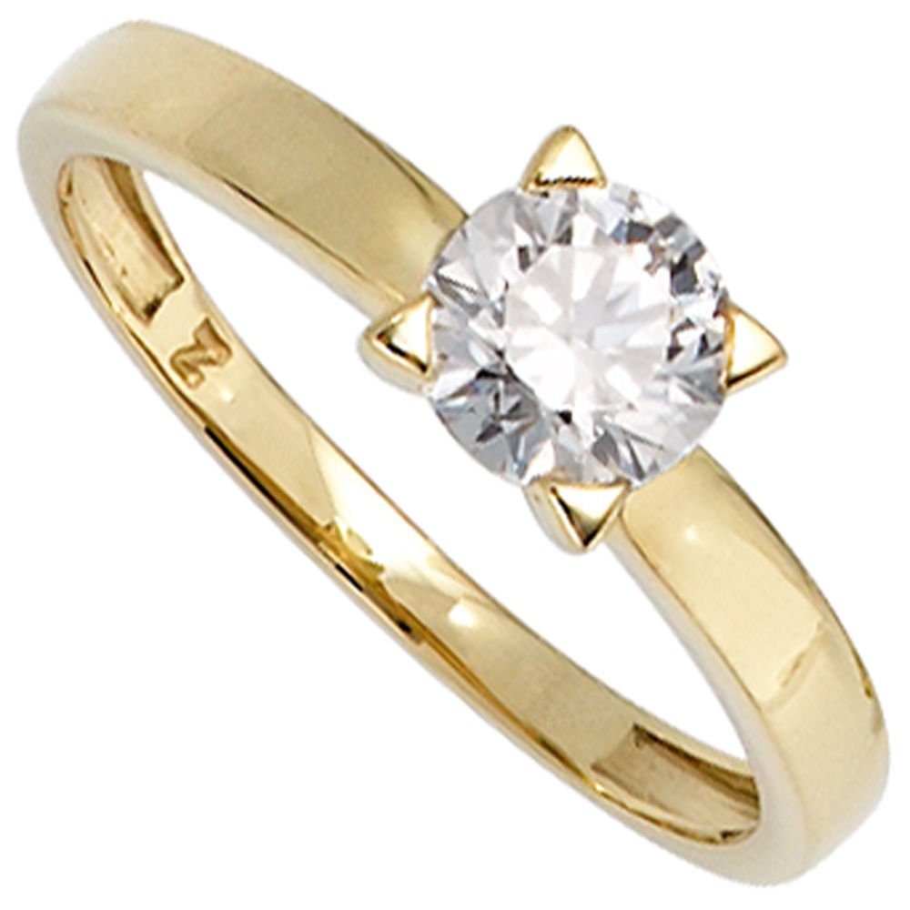 Schmuck Krone Goldring Solitär Ring mit Zirkonia, 333 Gelbgold, Gold 333